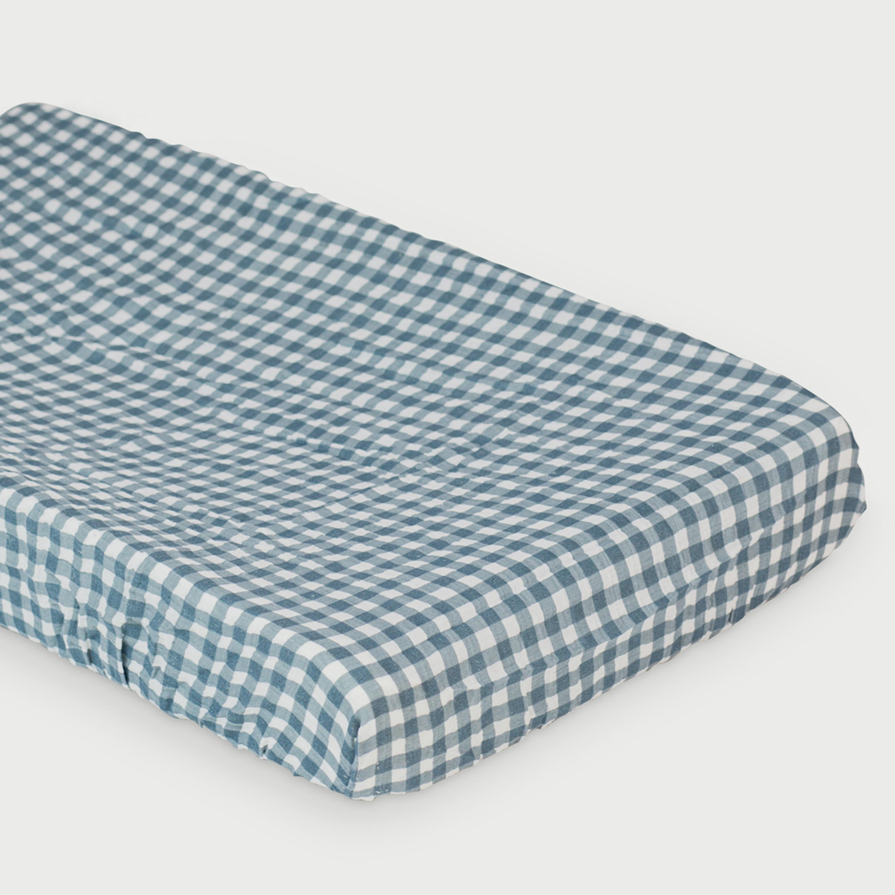Lulujo Muslin Change Pad Cover, 80cm x 40cm, Navy Gingham-baby-diapering-changingmats-image-2