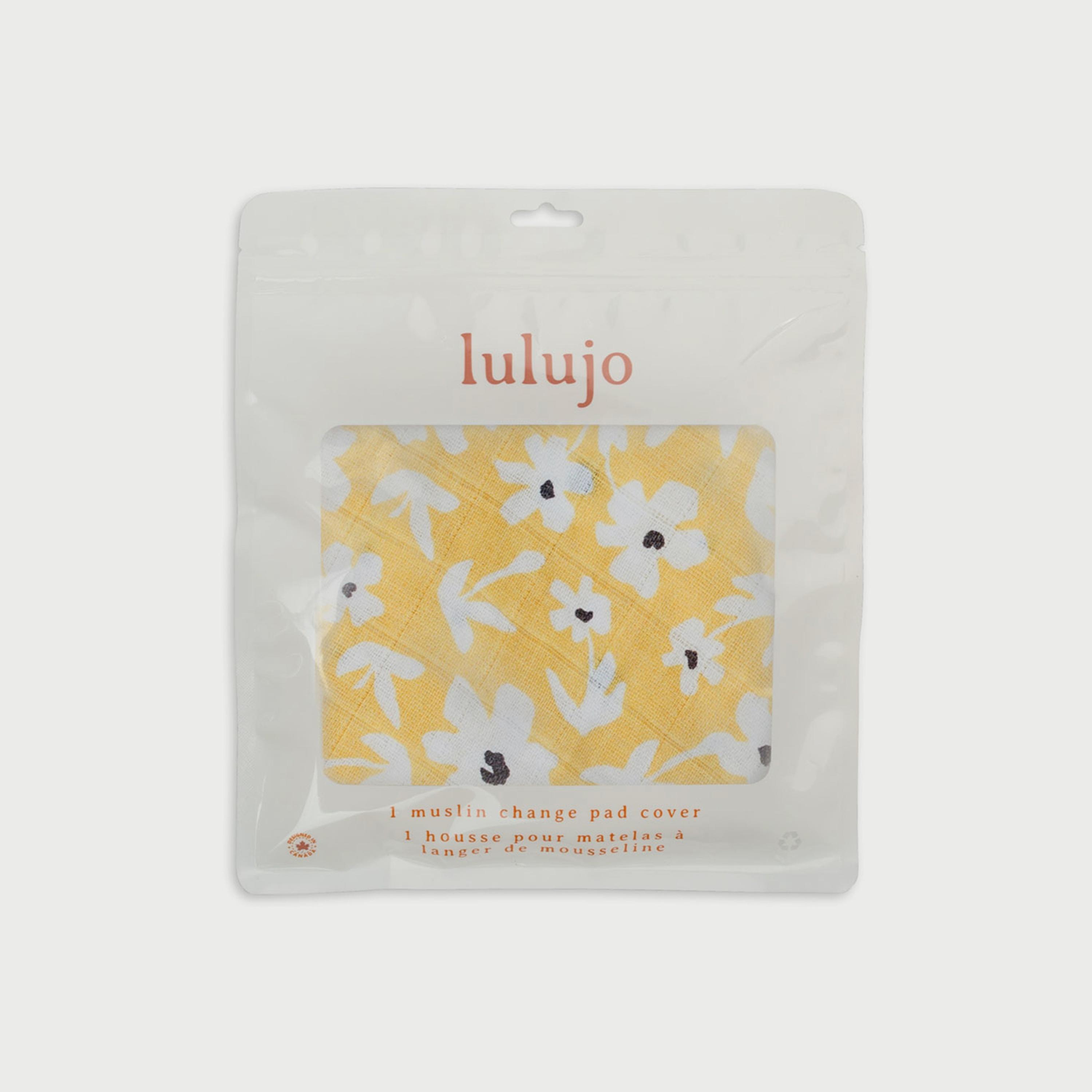 Lulujo Muslin Change Pad Cover, 80cm x 40cm, Yellow Wildflowers-baby-diapering-changingmats-image-1