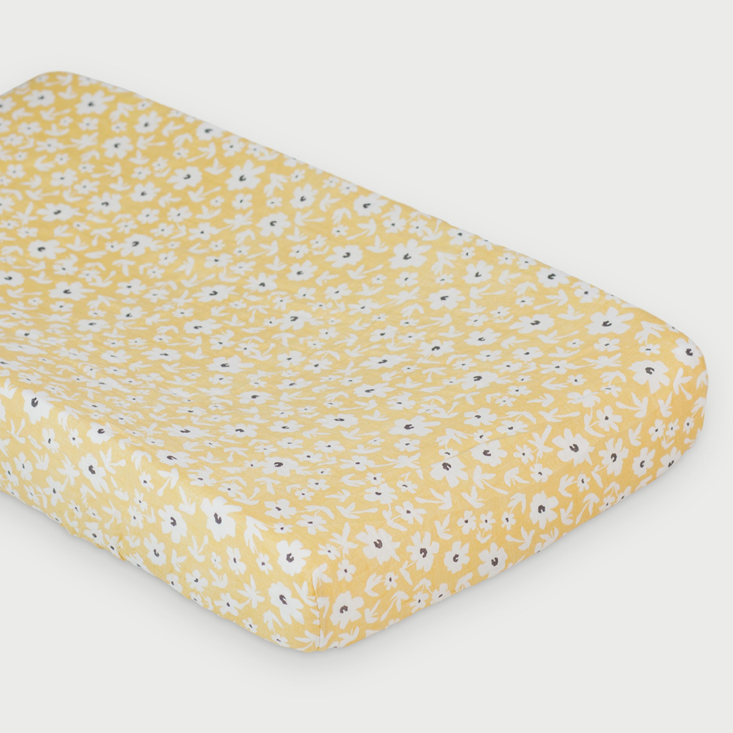 Lulujo Muslin Change Pad Cover, 80cm x 40cm, Yellow Wildflowers-baby-diapering-changingmats-image-2