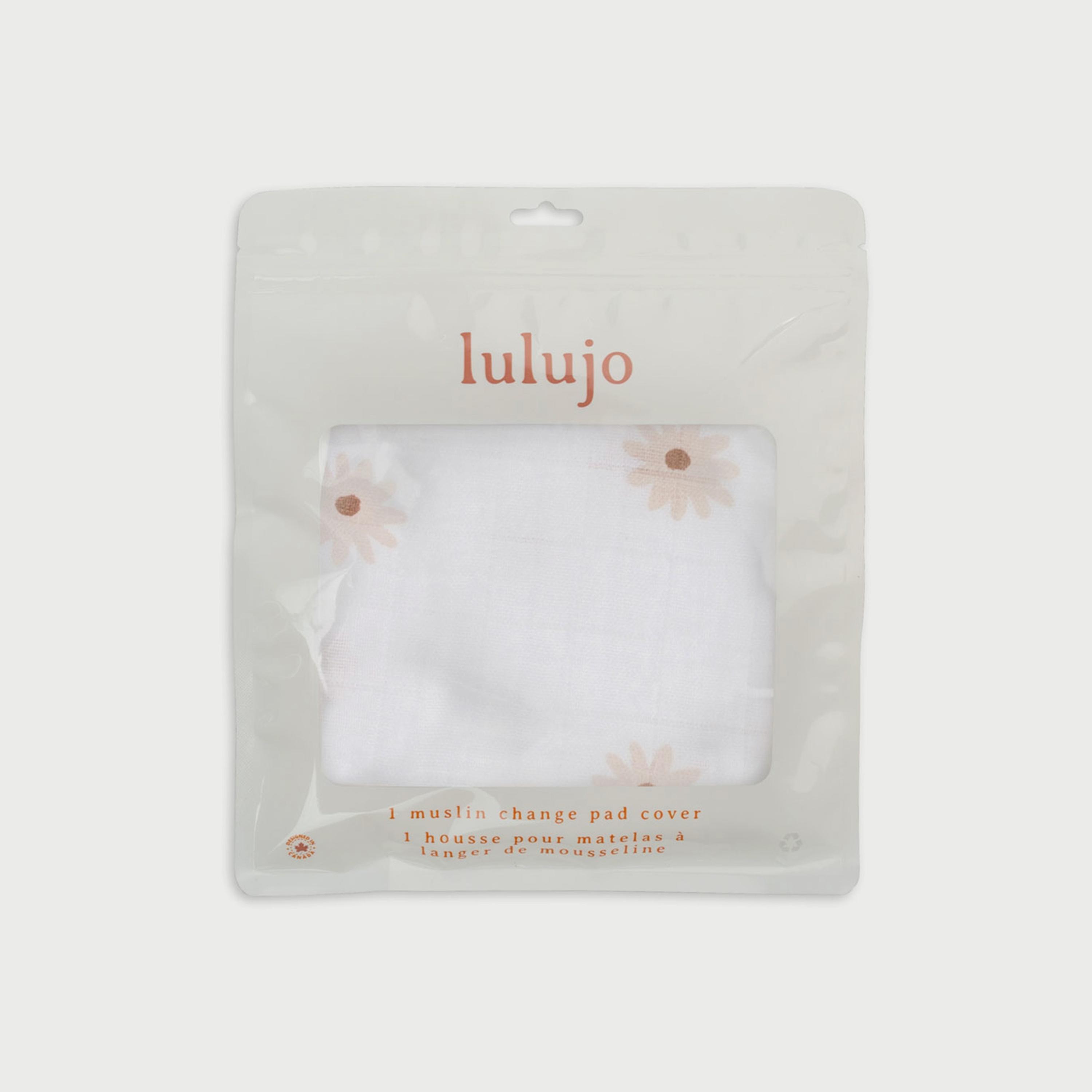 Lulujo Muslin Change Pad Cover, 80cm x 40cm, Daisies-baby-diapering-changingmats-image-1