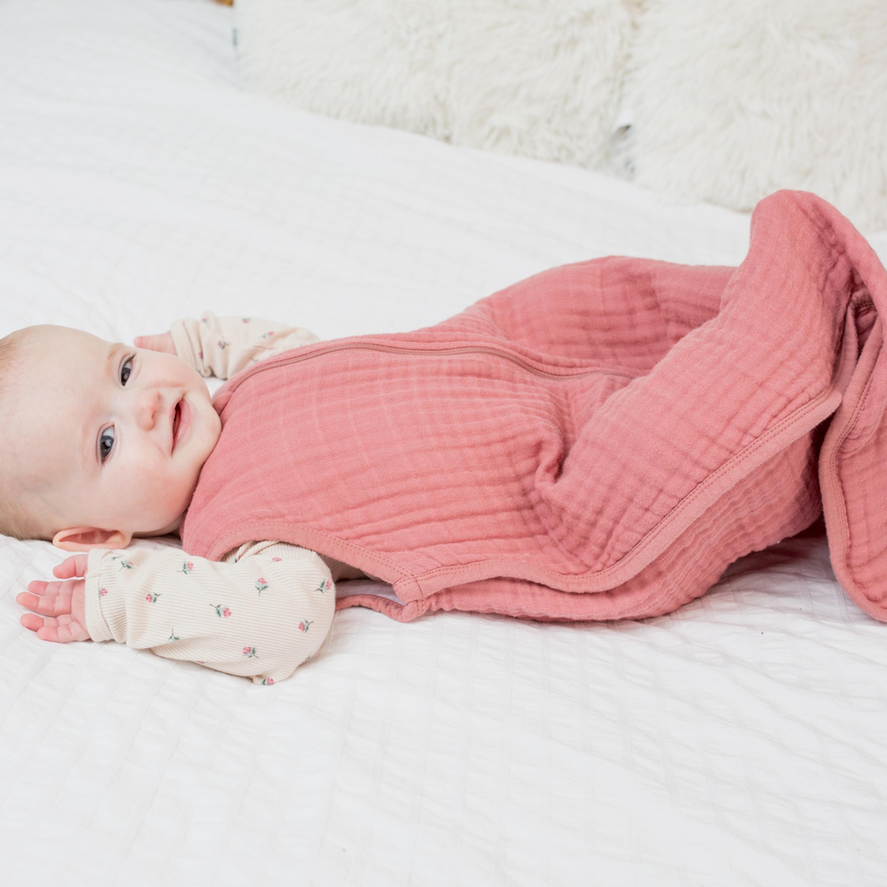 Lulujo 100% Cotton Muslin Sleep Sack, Rose, Size S (0-6 months)-baby-nursery-blanketsandswaddles-swaddlesandsleepingbags-image-3