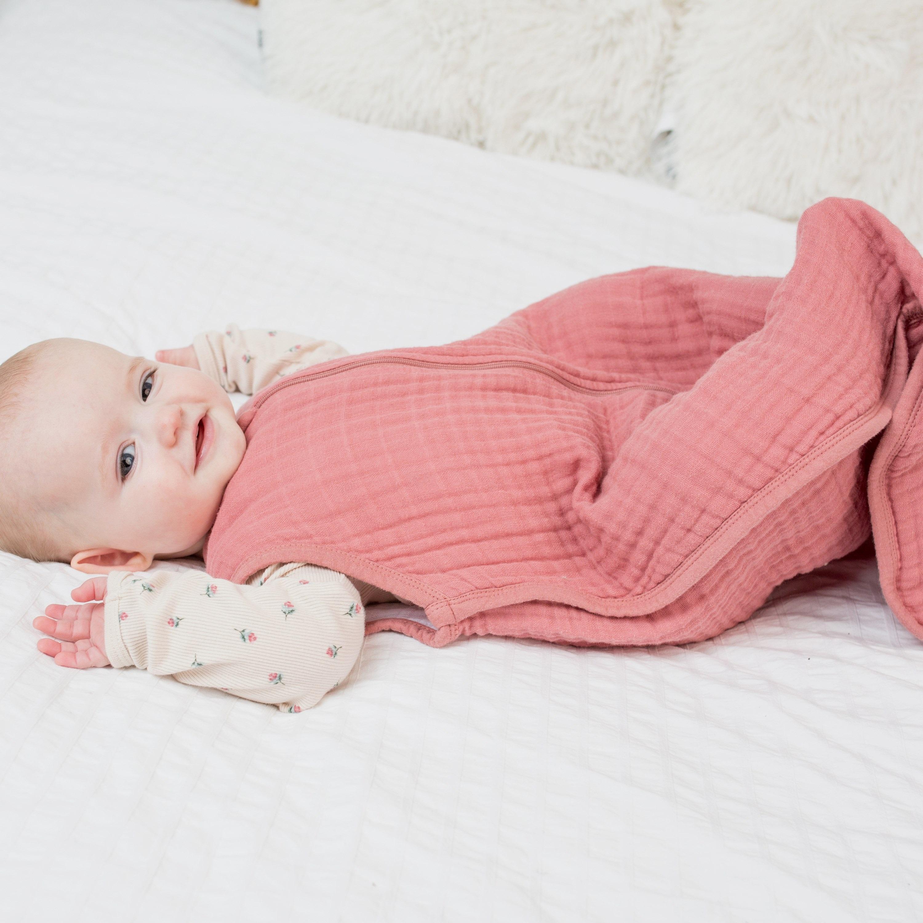 Lulujo 100% Cotton Muslin Sleep Sack, Rose, Size M (6-12months)-baby-nursery-blanketsandswaddles-swaddlesandsleepingbags-image-2