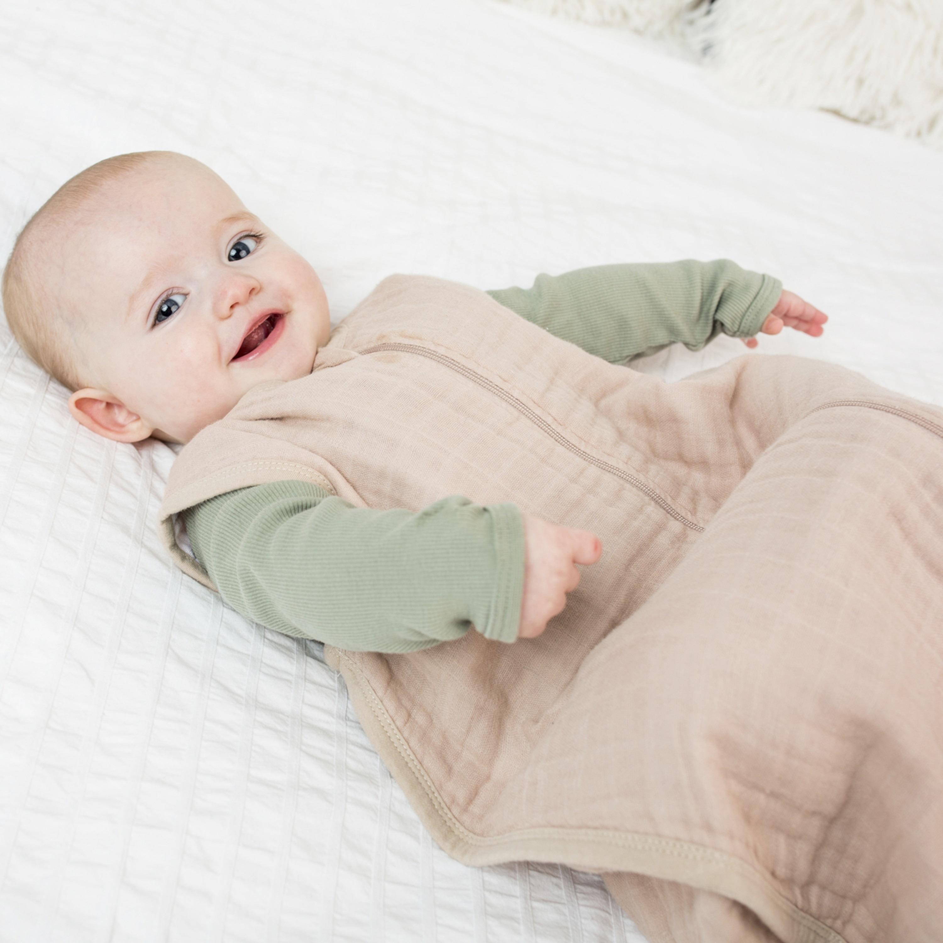 Lulujo 100% Cotton Muslin Sleep Sack, Sand, Size L (12-18 months)-baby-nursery-blanketsandswaddles-swaddlesandsleepingbags-image-5