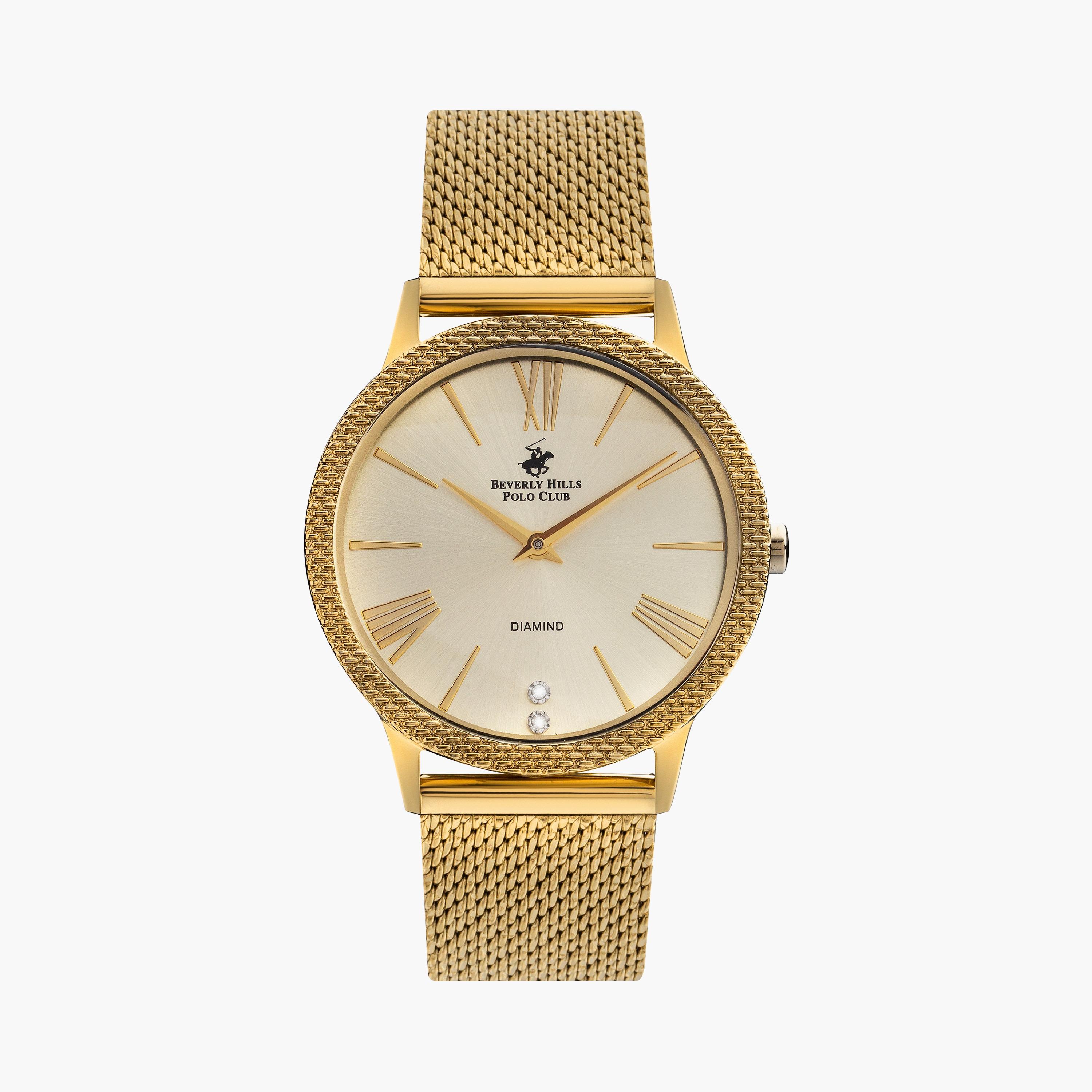  BP3107X.110 | ساعة بيفرلي هيلز بولو كلوب للنساء ذو انالوج بسوار شبكي ذهبي-women-watchesandjewellery-watches-image-1