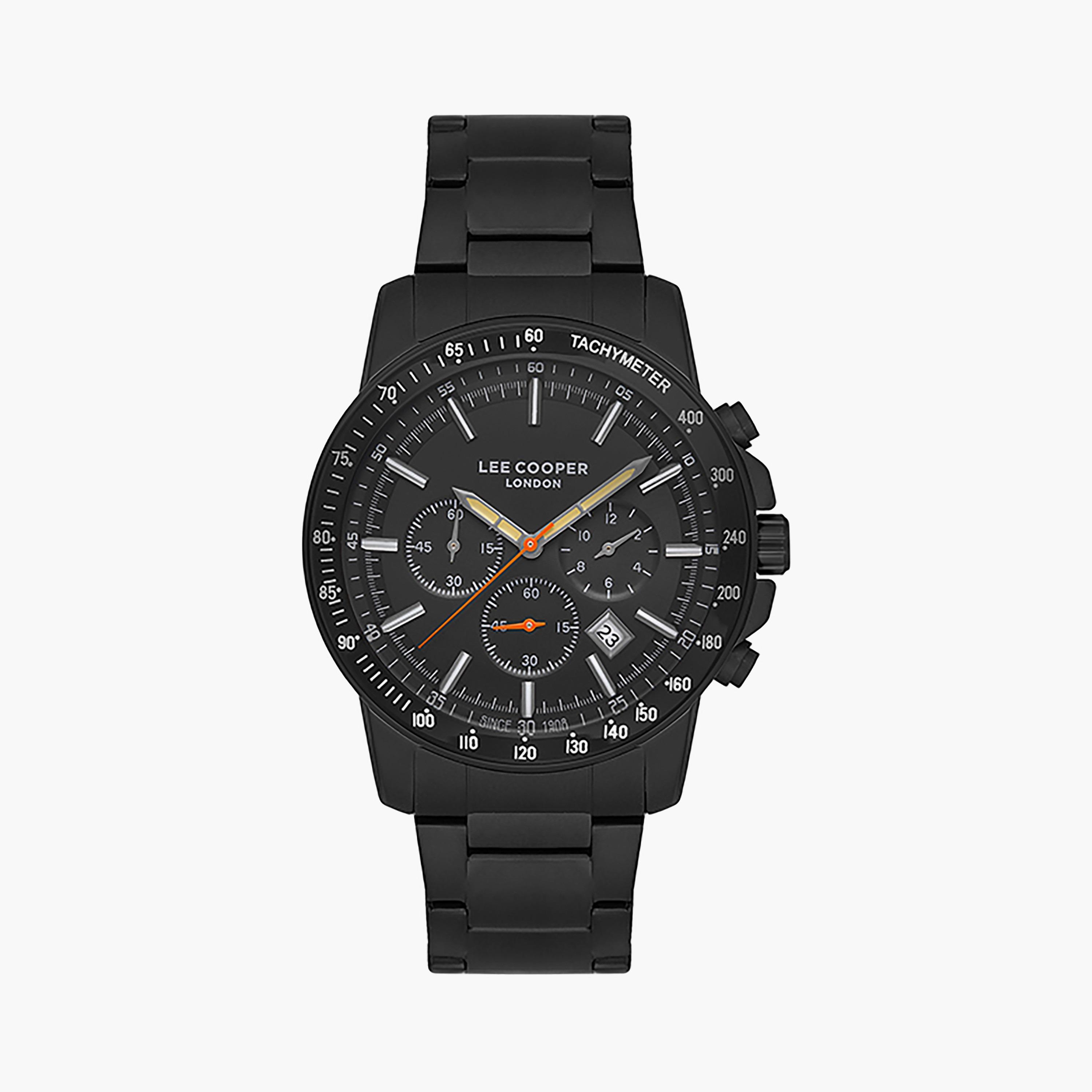  LC06882.650-NL | ساعة لي كوبر للرجال بسوار من ستانلس ستيل ذات كرونوغراف سوداء-men-watchesandjewellery-watches-image-1