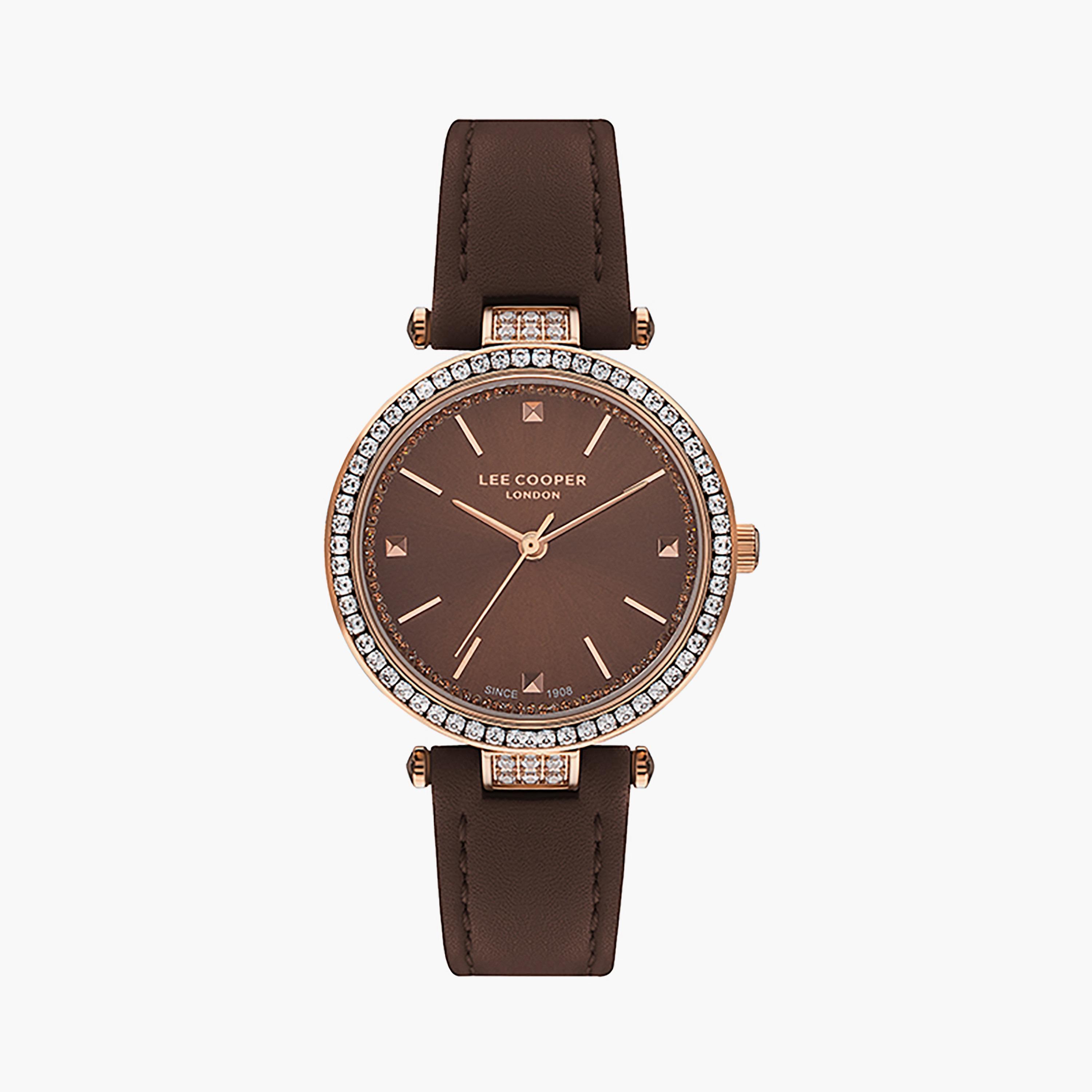 Lee Cooper Dark Brown Analog Leather Strap Watch | LC07463.477-women-watchesandjewellery-watches-image-1
