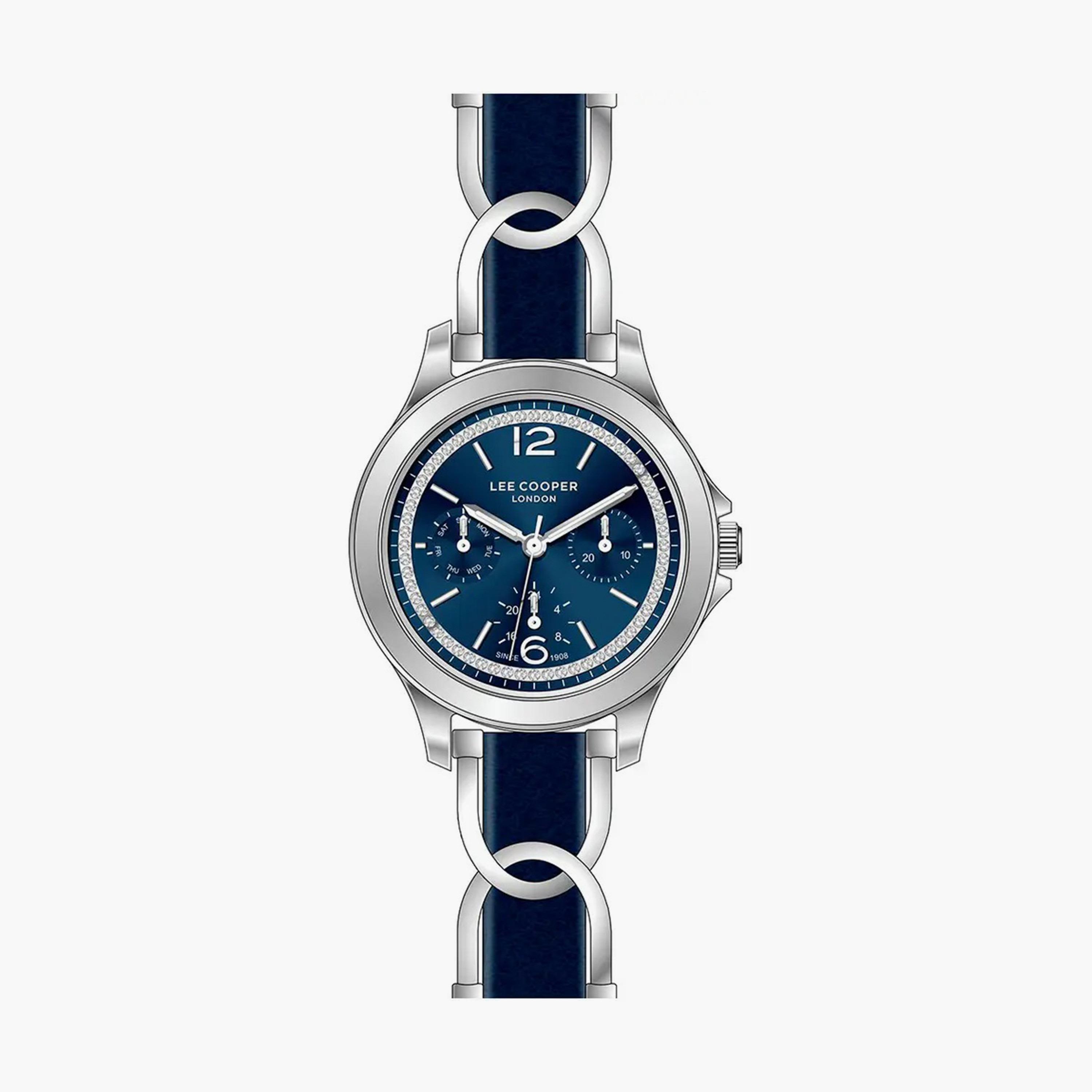  LC07488.390 | ساعة لي كوبر للنساء بلون فضي بسوار اسود مع كرونوغراف جلدي-women-watchesandjewellery-watches-image-1
