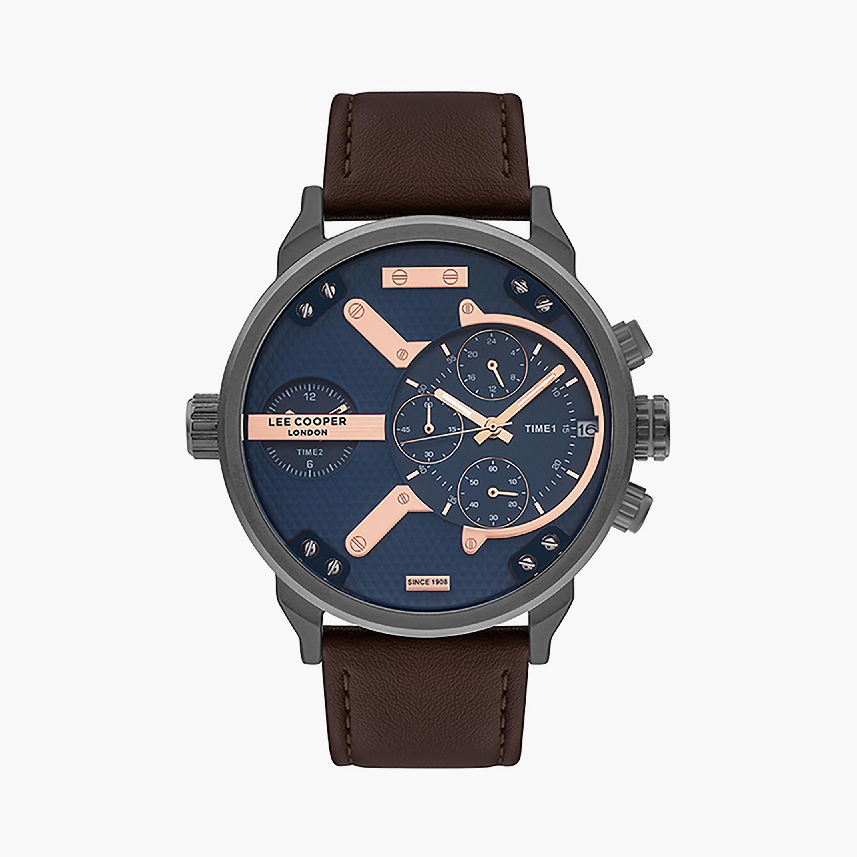  LC07491.092 | ساعة لي كوبر للرجال بسوار جلدي ذو كرونوغراف بني داكن-men-watchesandjewellery-watches-image-1