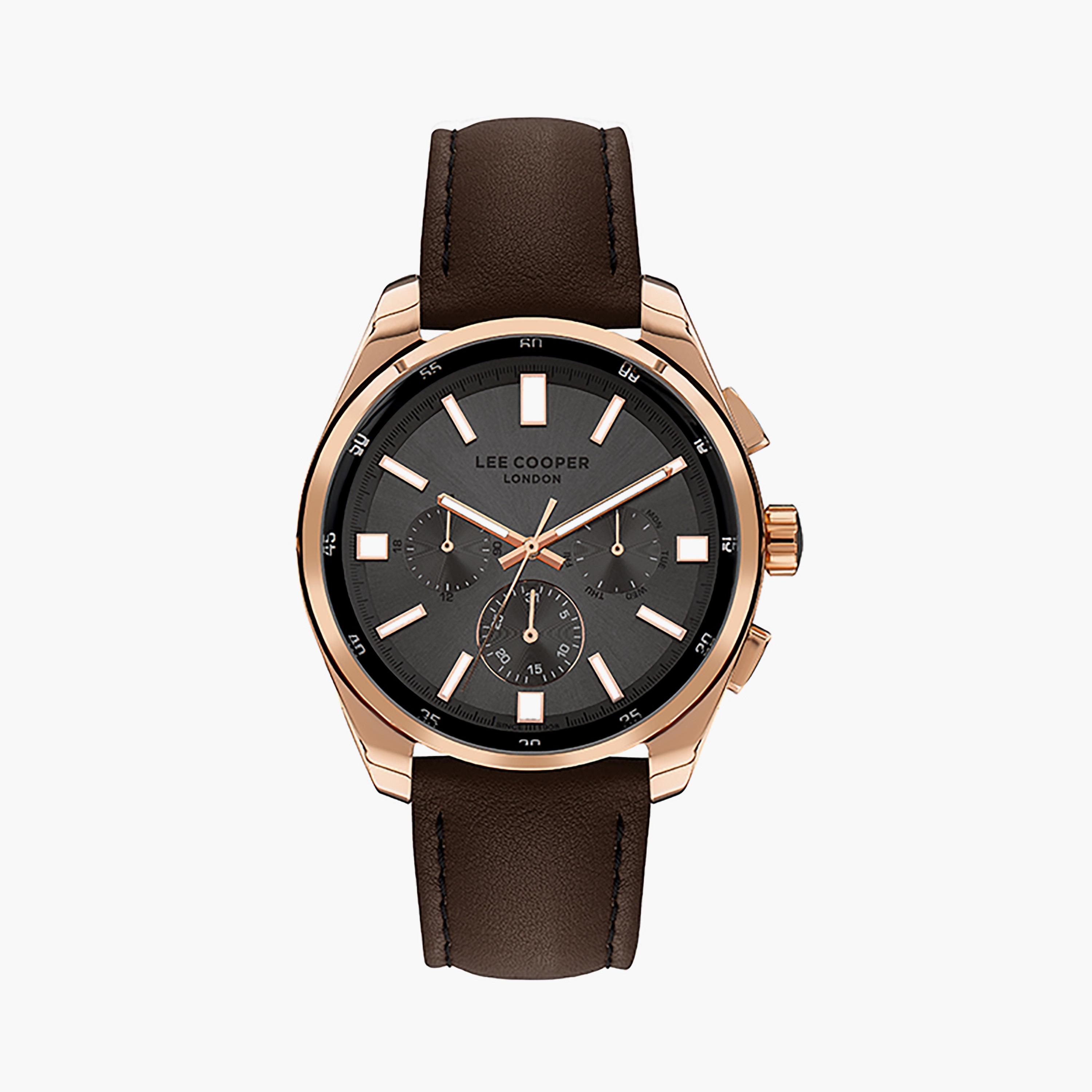  LC07514.452 | ساعة لي كوبر للرجال بسوار جلدي ذو كرونوغراف بني داكن-men-watchesandjewellery-watches-image-1