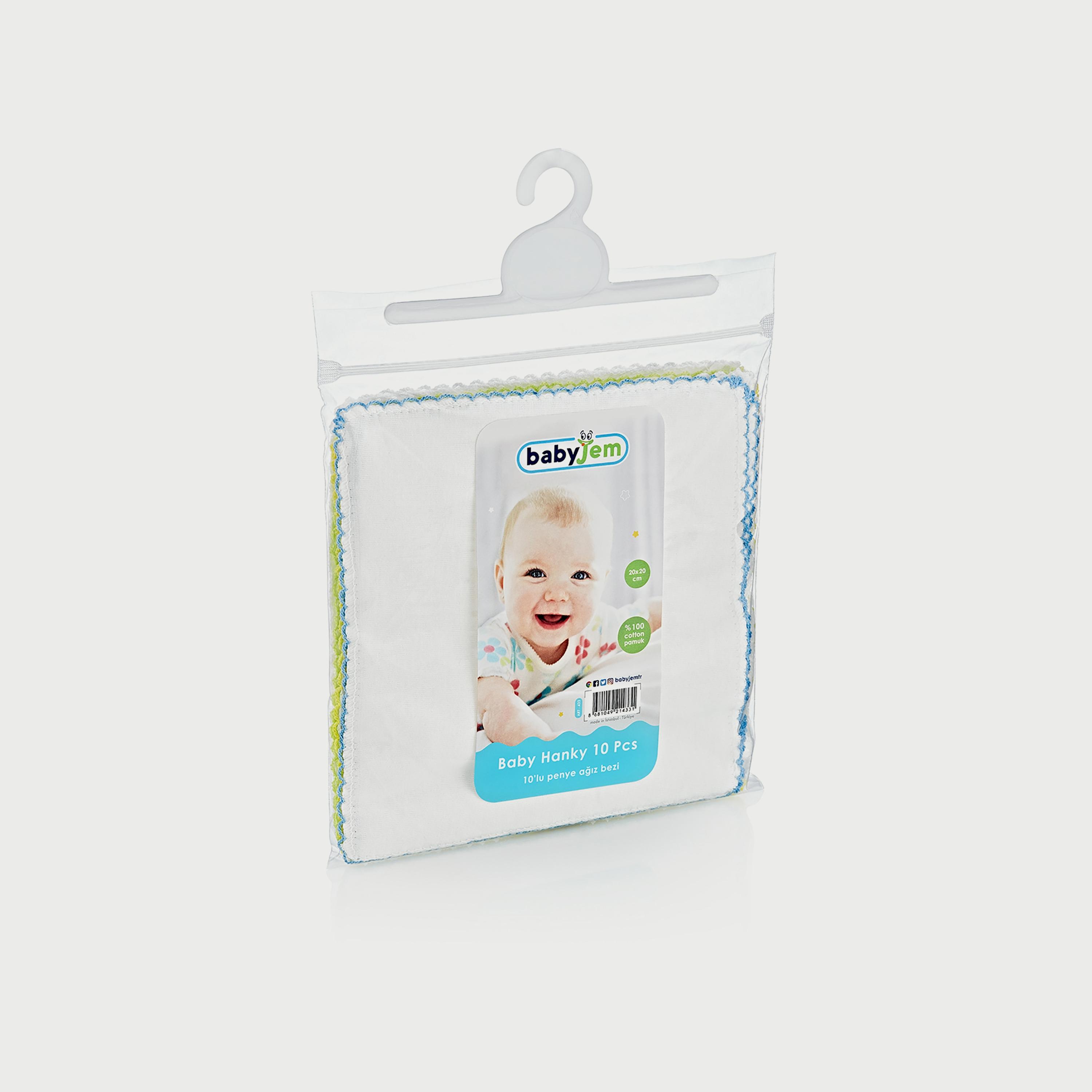 Babyjem 10-Piece Baby Hanky, 0 Months+, White - 4 x 4 x 30 cm-baby-bathandcare-towels-image-3