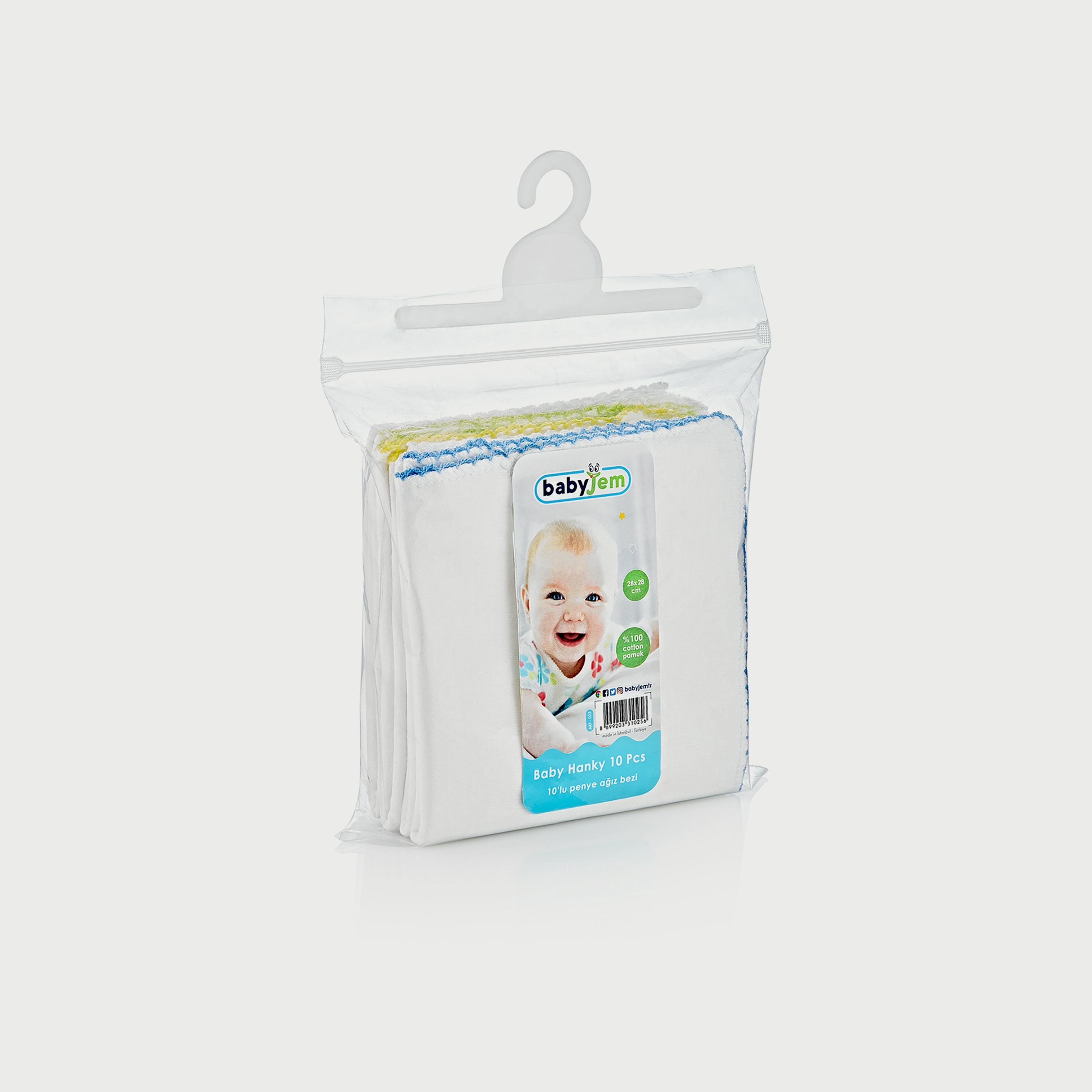 Babyjem 10-Piece Baby Hanky, 0 Months+, White - 4 x 4 x 30 cm-baby-bathandcare-towels-image-4