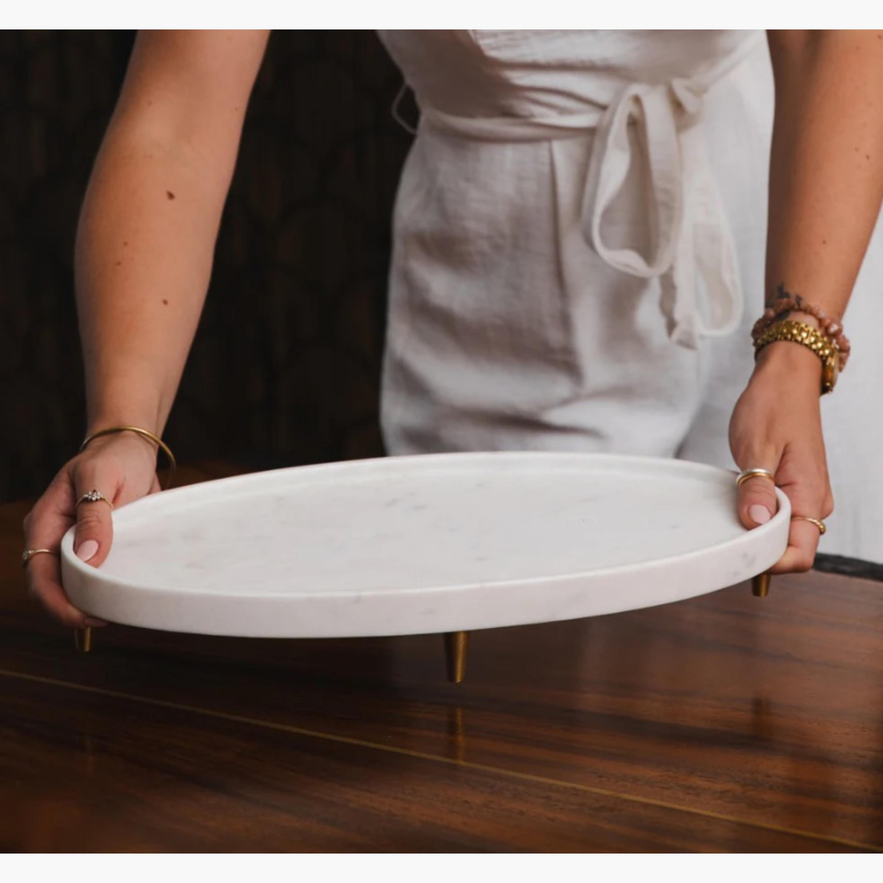 Gondola Handcrafted Marble Platter with Brass Legs - 17x41 cm