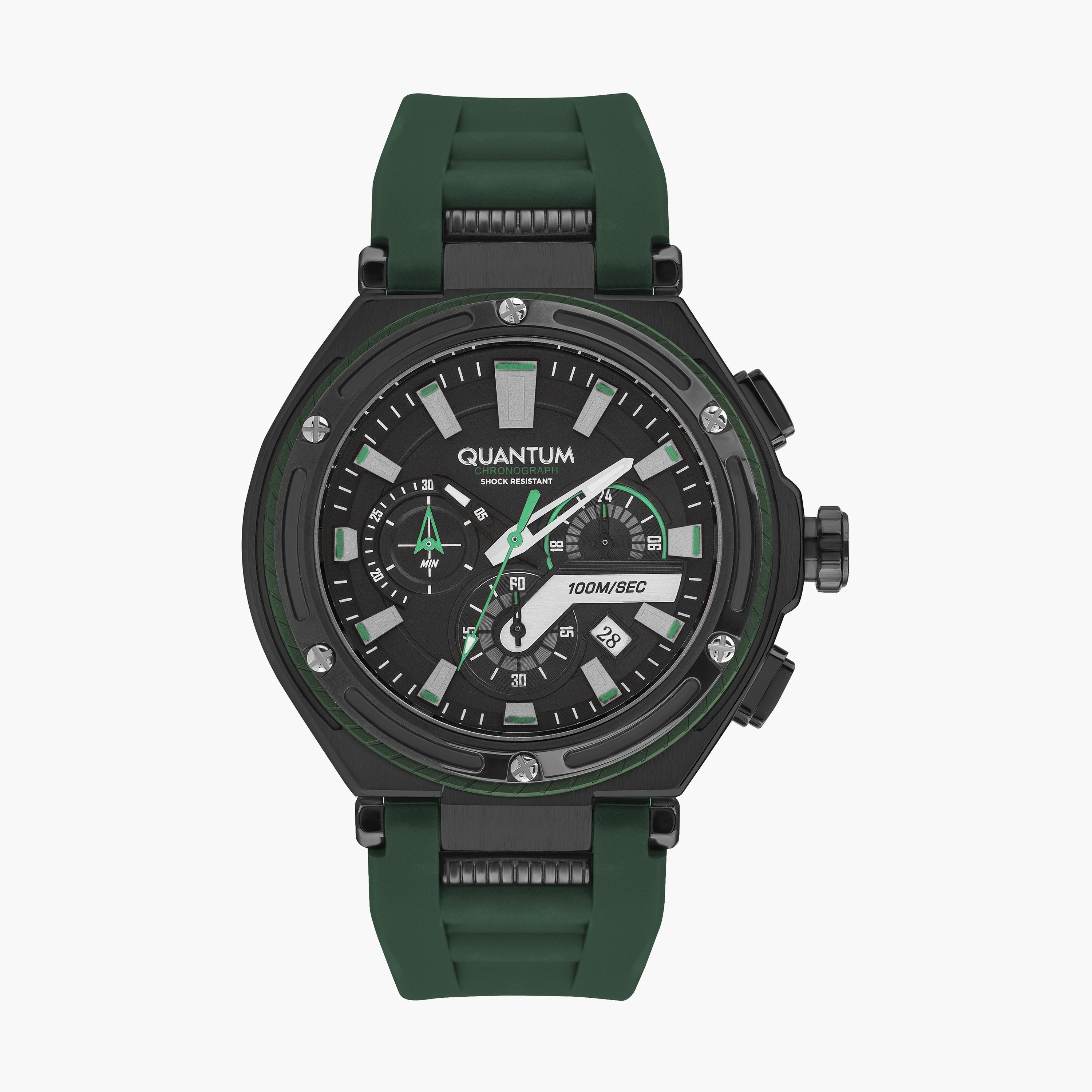 Quantum Men's Green Chronograph Silicone Strap Watch - HNG1010.656-men-watchesandjewellery-watches-image-1