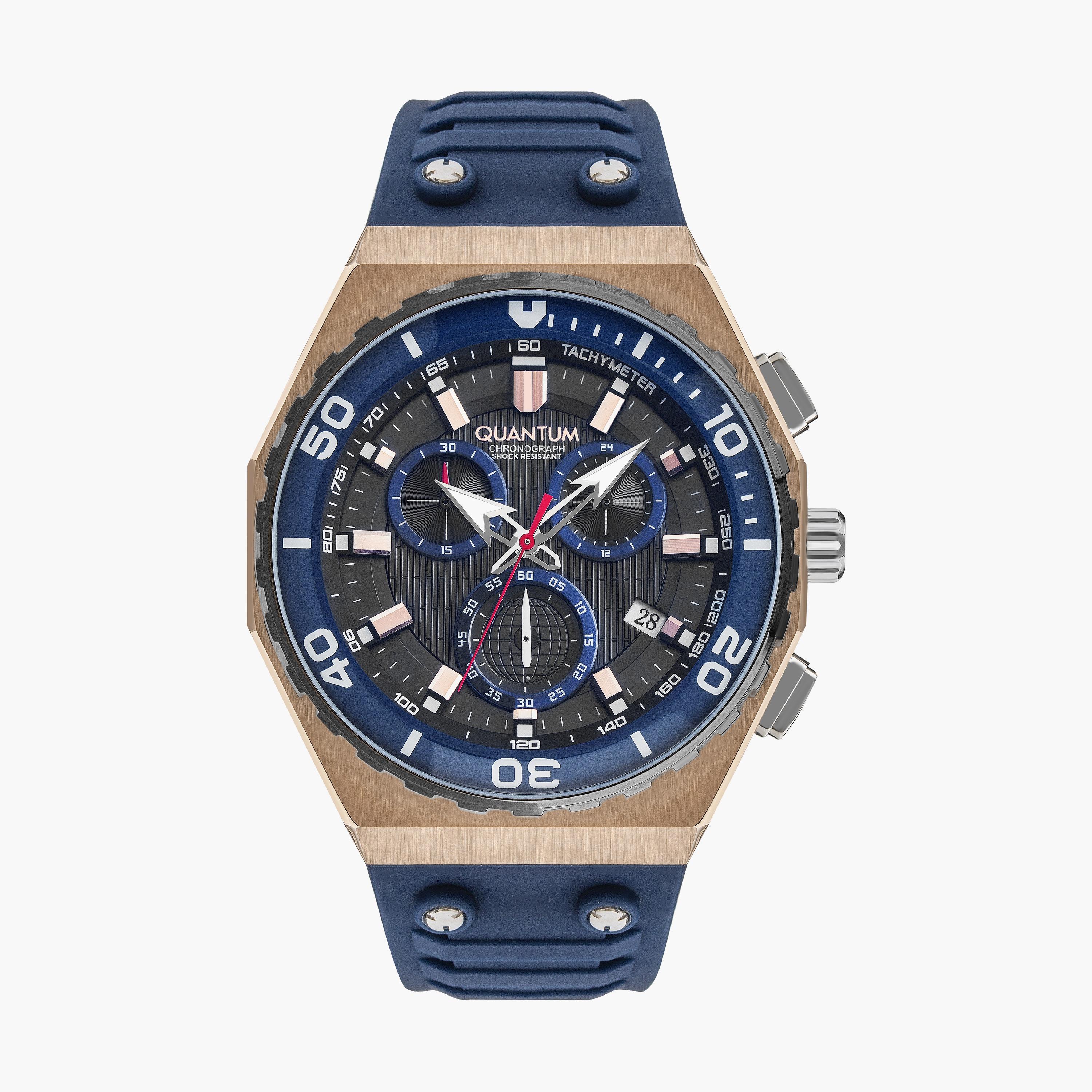Quantum Men's Blue Chronograph Silicone Strap Watch - HNG1012.959-men-watchesandjewellery-watches-image-1