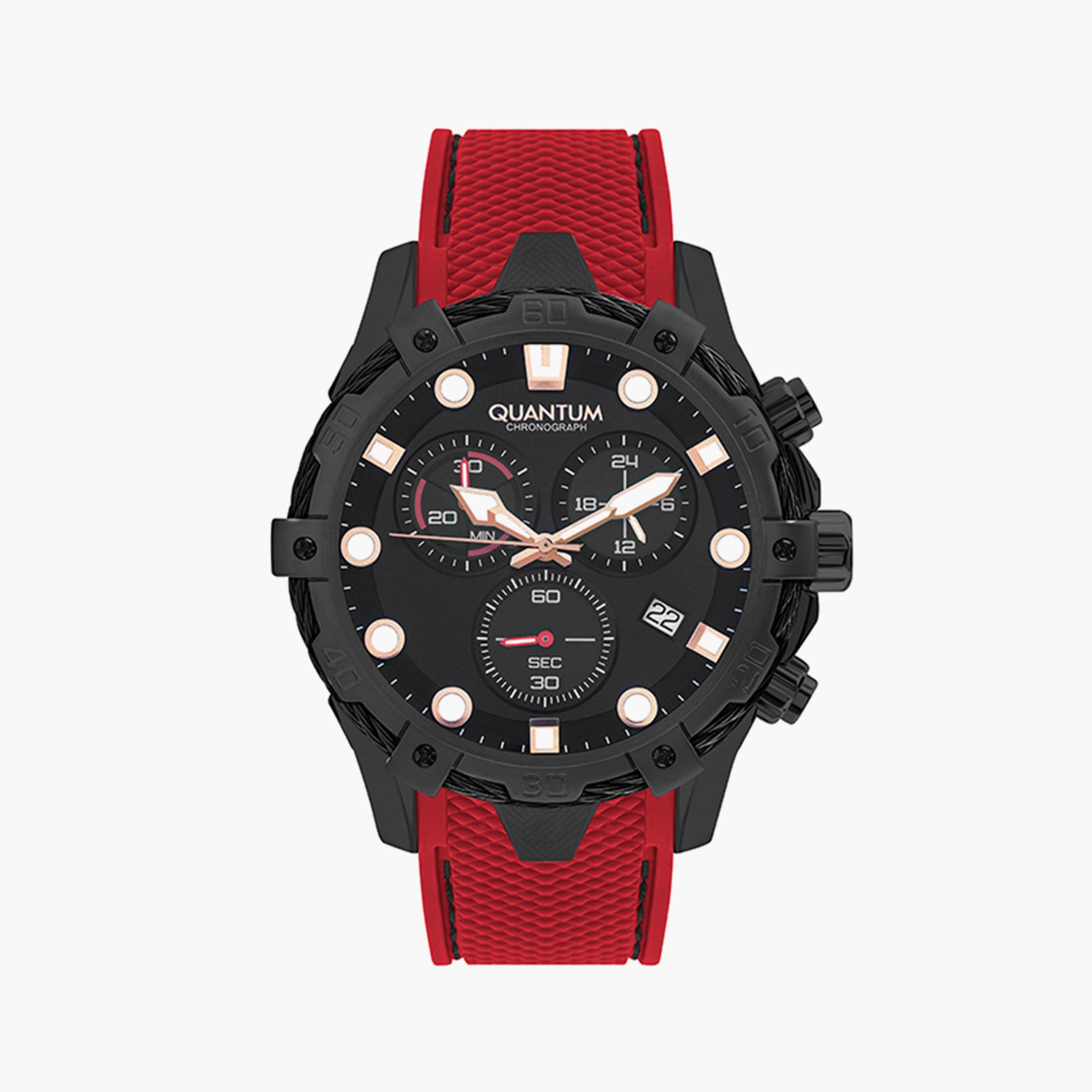 Quantum Men's Red Chronograph Silicone Strap Watch - HNG1019.068-men-watchesandjewellery-watches-image-1