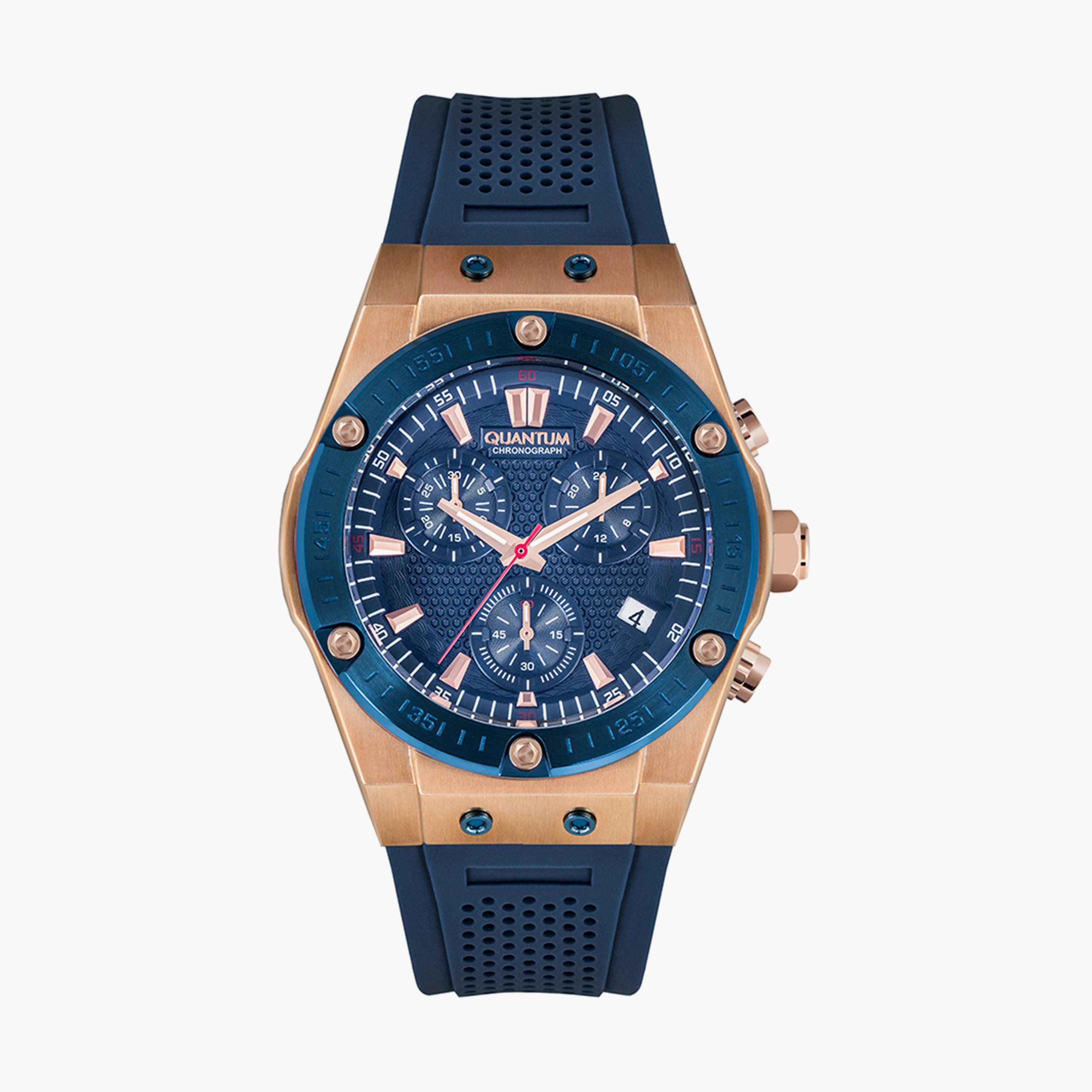 Quantum Men's Blue Chronograph Silicone Strap Watch - HNG819.999 | 46 MM-men-watchesandjewellery-watches-image-1