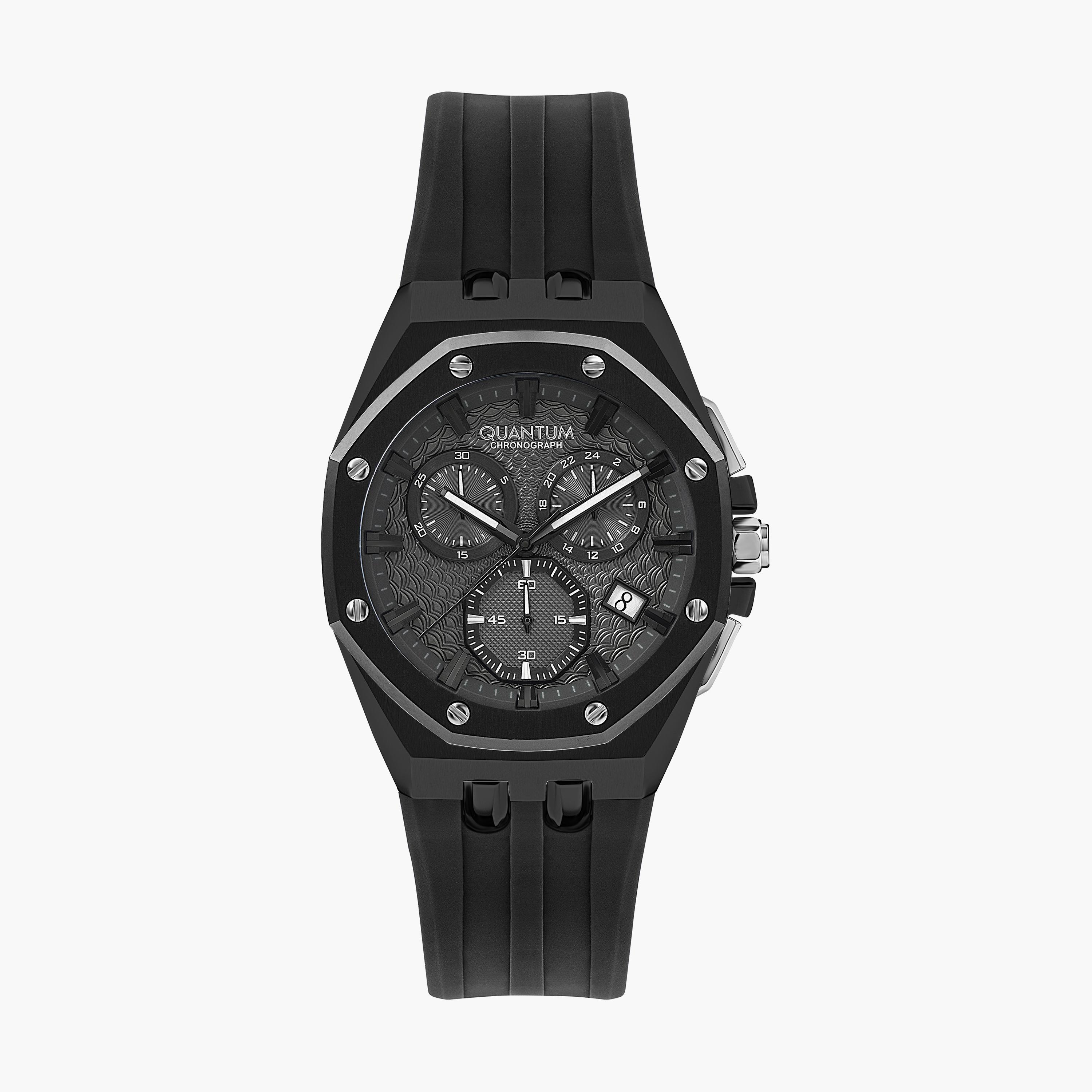 Quantum Men's Black Chronograph Silicone Strap Watch - HNG949.652-men-watchesandjewellery-watches-image-1