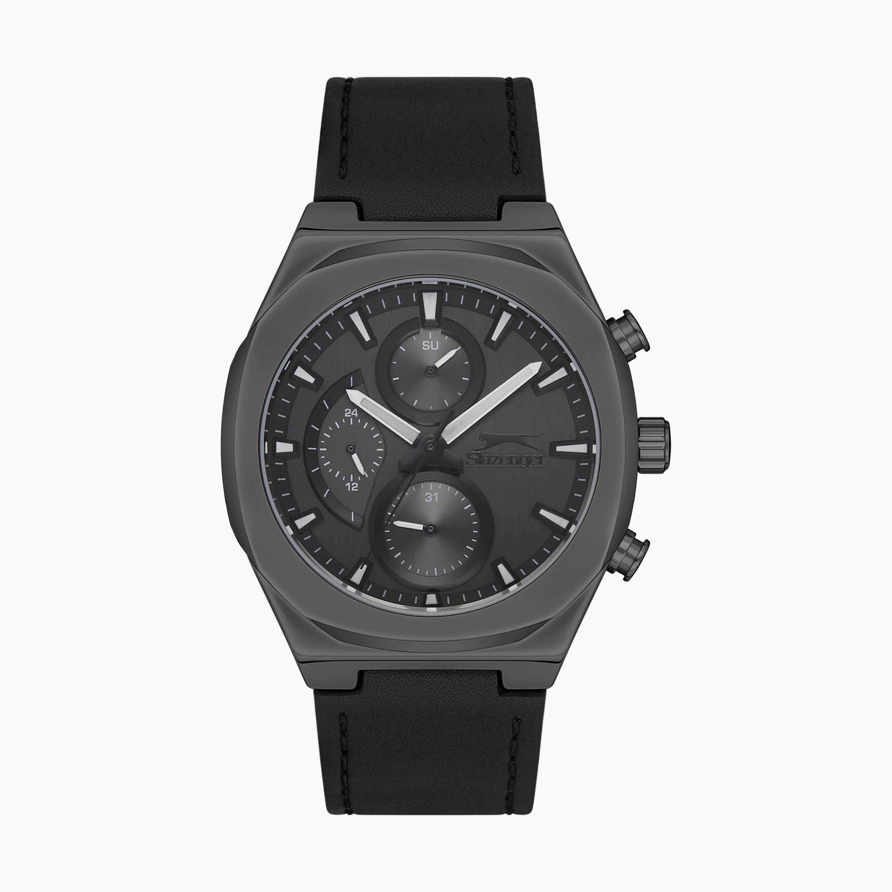 Slazenger Men's Black Chronograph Leather Strap Watch - SL.9.6504.2.02-men-watchesandjewellery-watches-image-1
