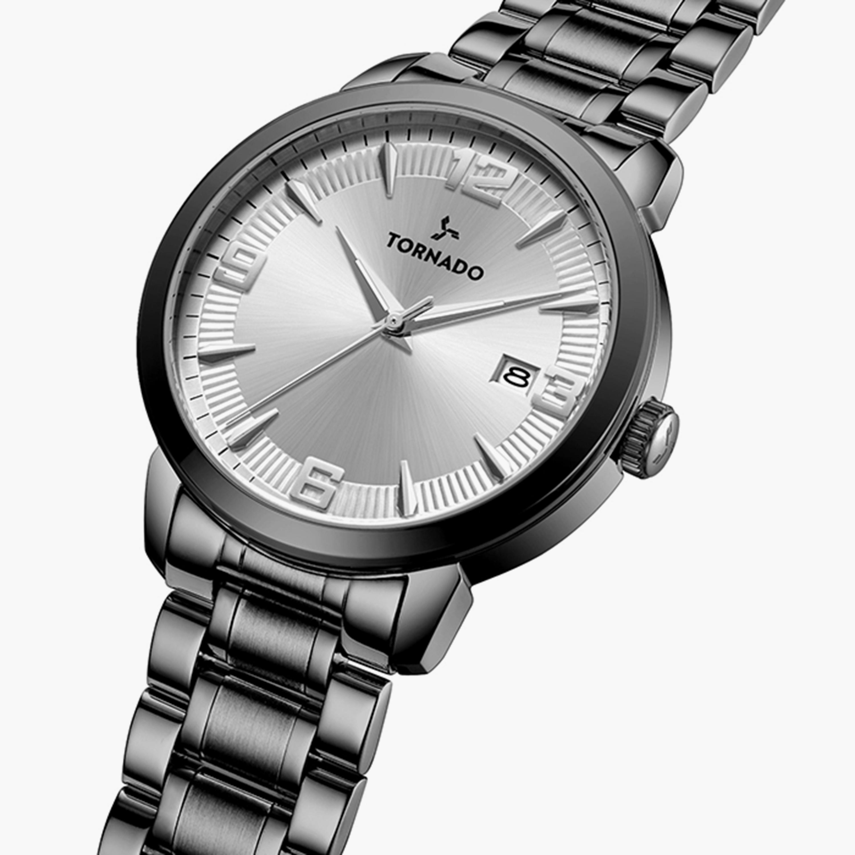 ساعة يد تناظرية فضية وذهبية بسوار ستانلس ستيل للرجال من أوماكس - 00NSC001N004-men-watchesandjewellery-watches-image-2