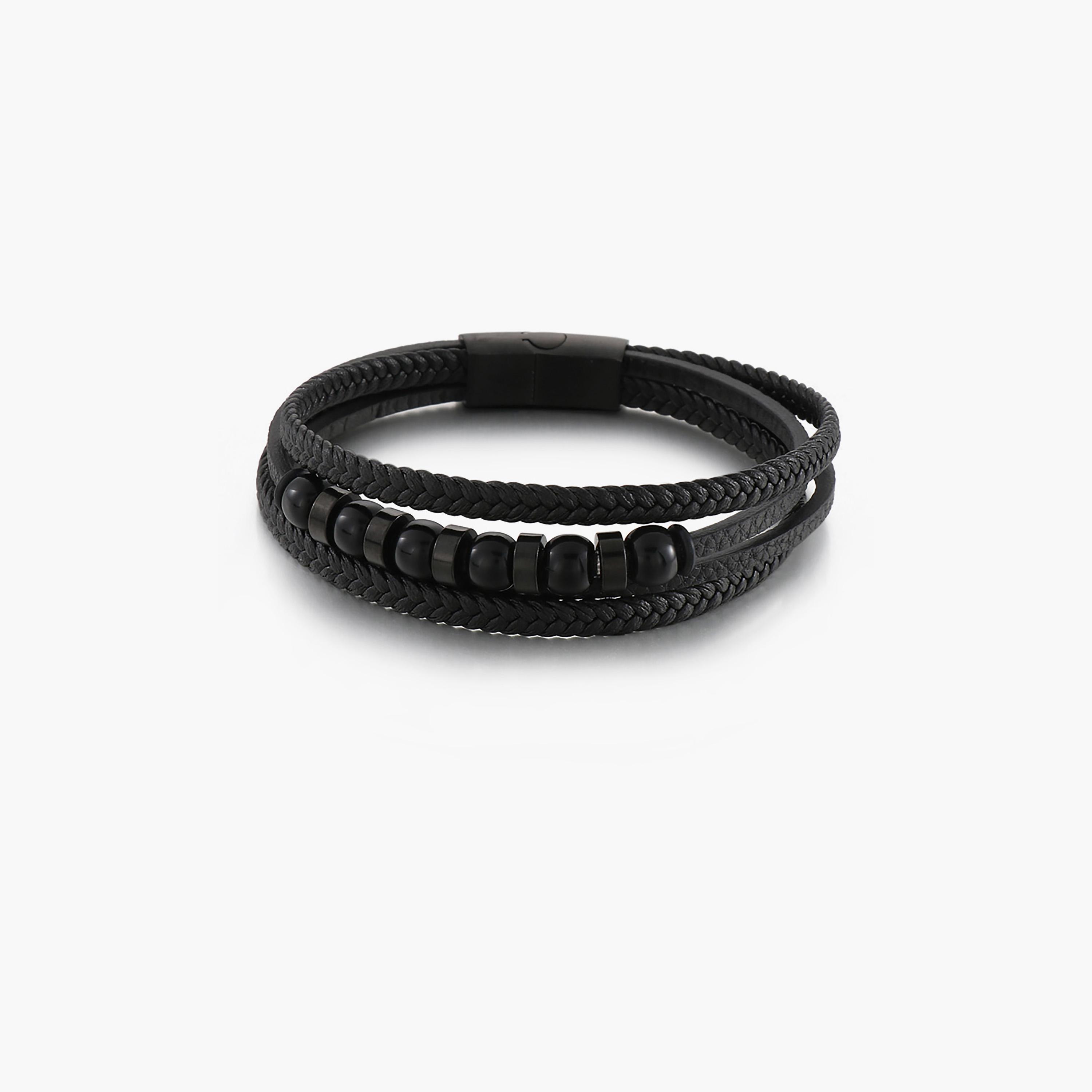Lee Cooper Men's Stainless Steel Black Multi-Layered Braided Bracelet - LC.B.01353.651-men-watchesandjewellery-bracelets-image-1