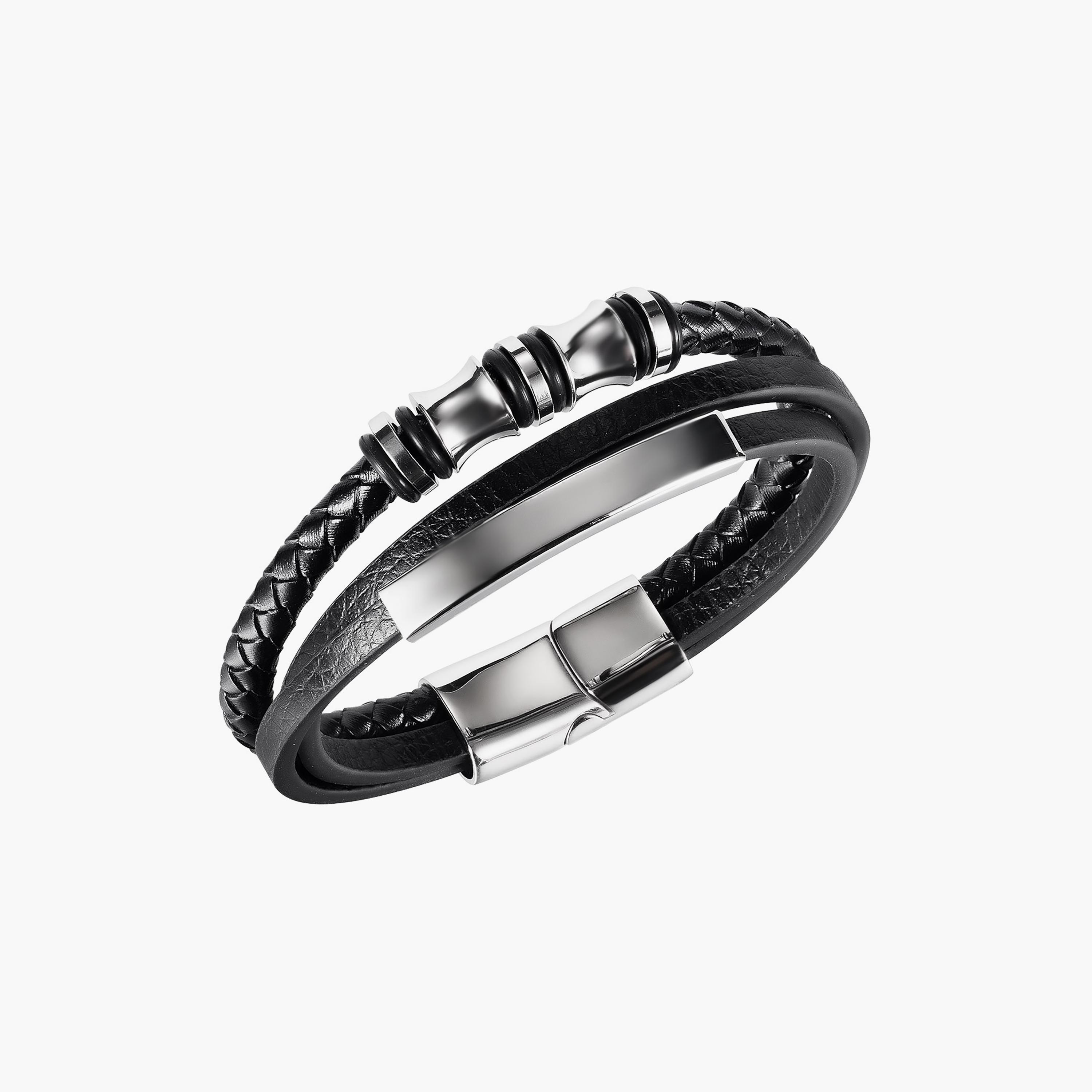 Lee Cooper Men's Stainless Steel Black Multi-Layered Braided Bracelet - LC.B.01366.651-men-watchesandjewellery-bracelets-image-1