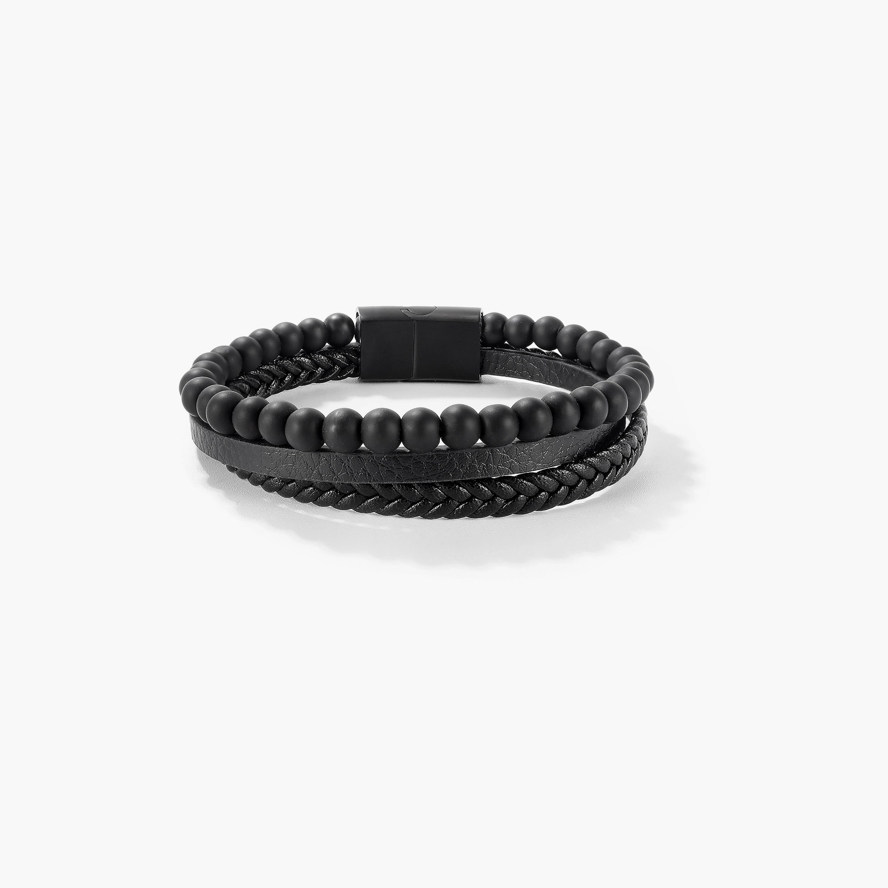 Lee Cooper Men's Stainless Steel Black Multi-Layered Braided Bracelet - LC.B.01367.651-men-watchesandjewellery-bracelets-image-1