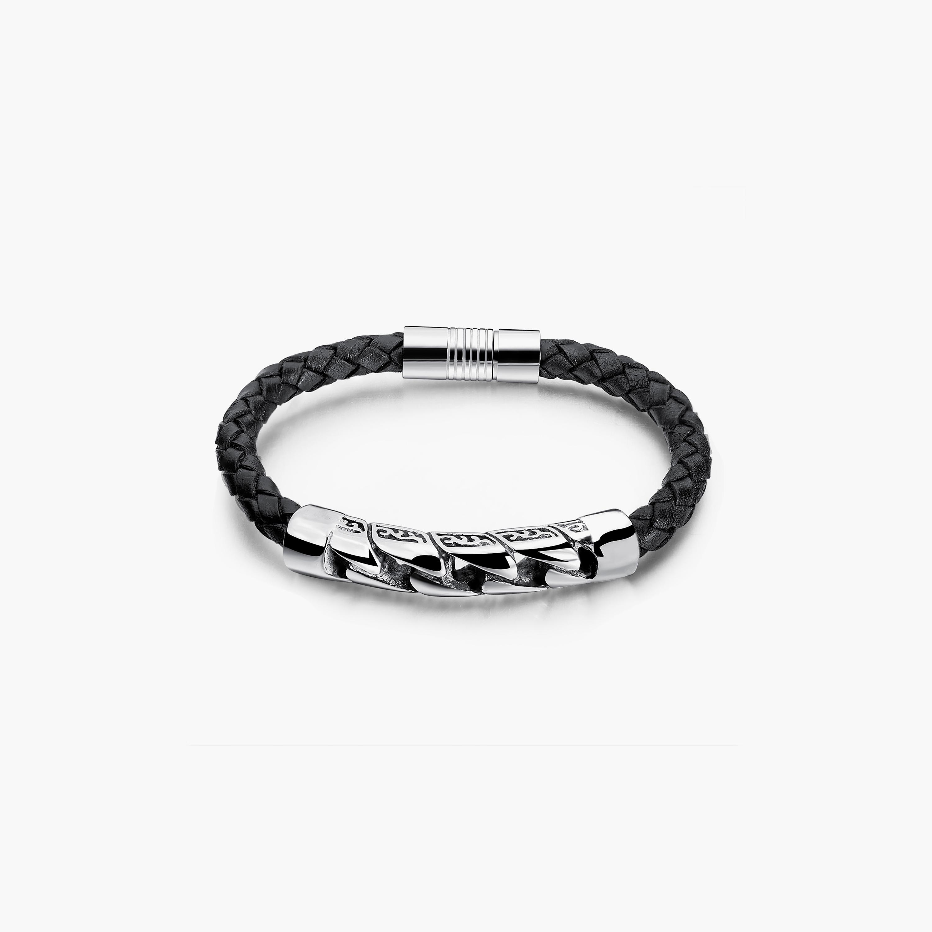  LC.B.01368.331 سوار ذو مضفر اسود وفضي من ستانلس ستيل للرجال من لي كوبر -men-watchesandjewellery-bracelets-image-1