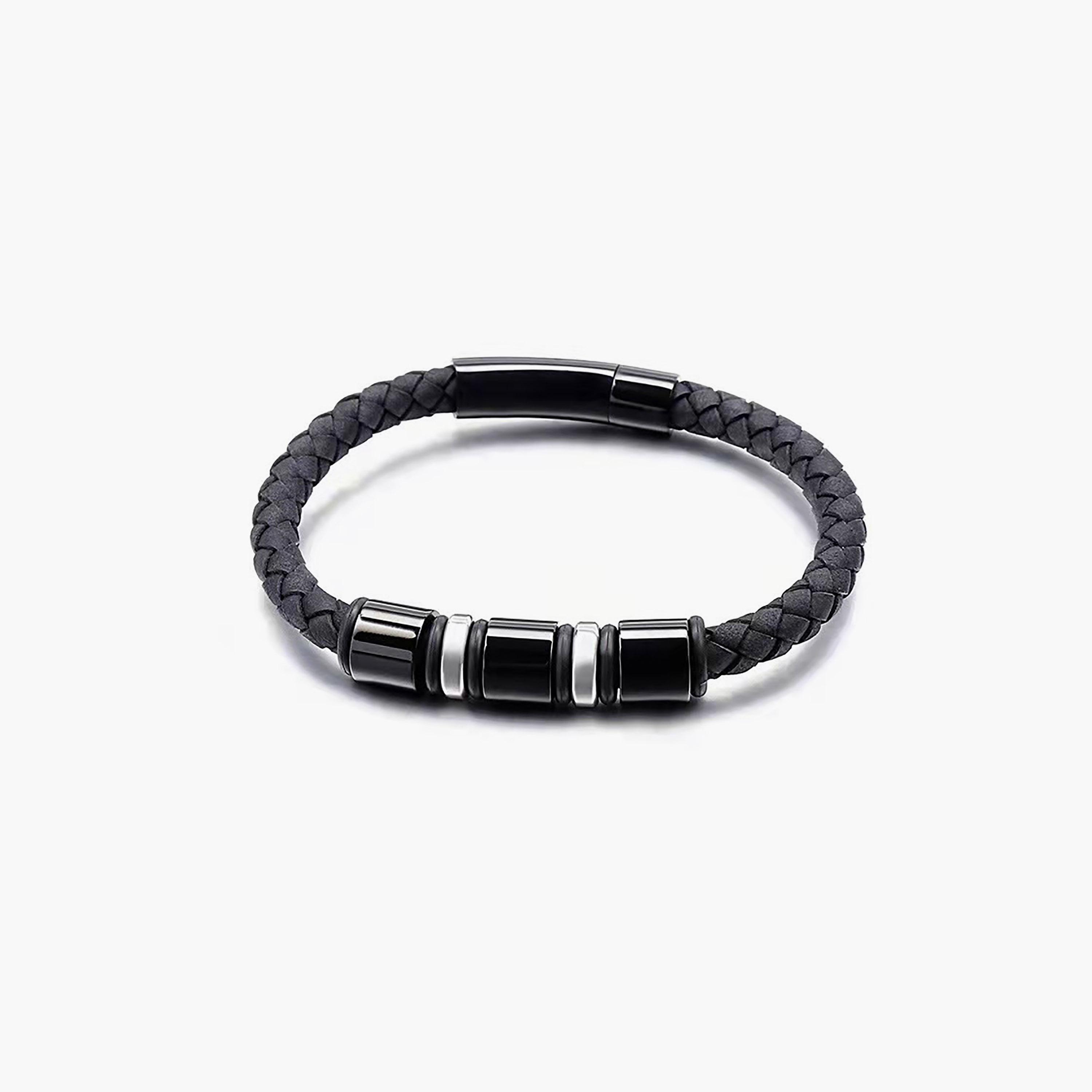 Lee Cooper Men's Stainless Steel Black and Silver Braided Bracelet - LC.B.01372.631-men-watchesandjewellery-bracelets-image-1