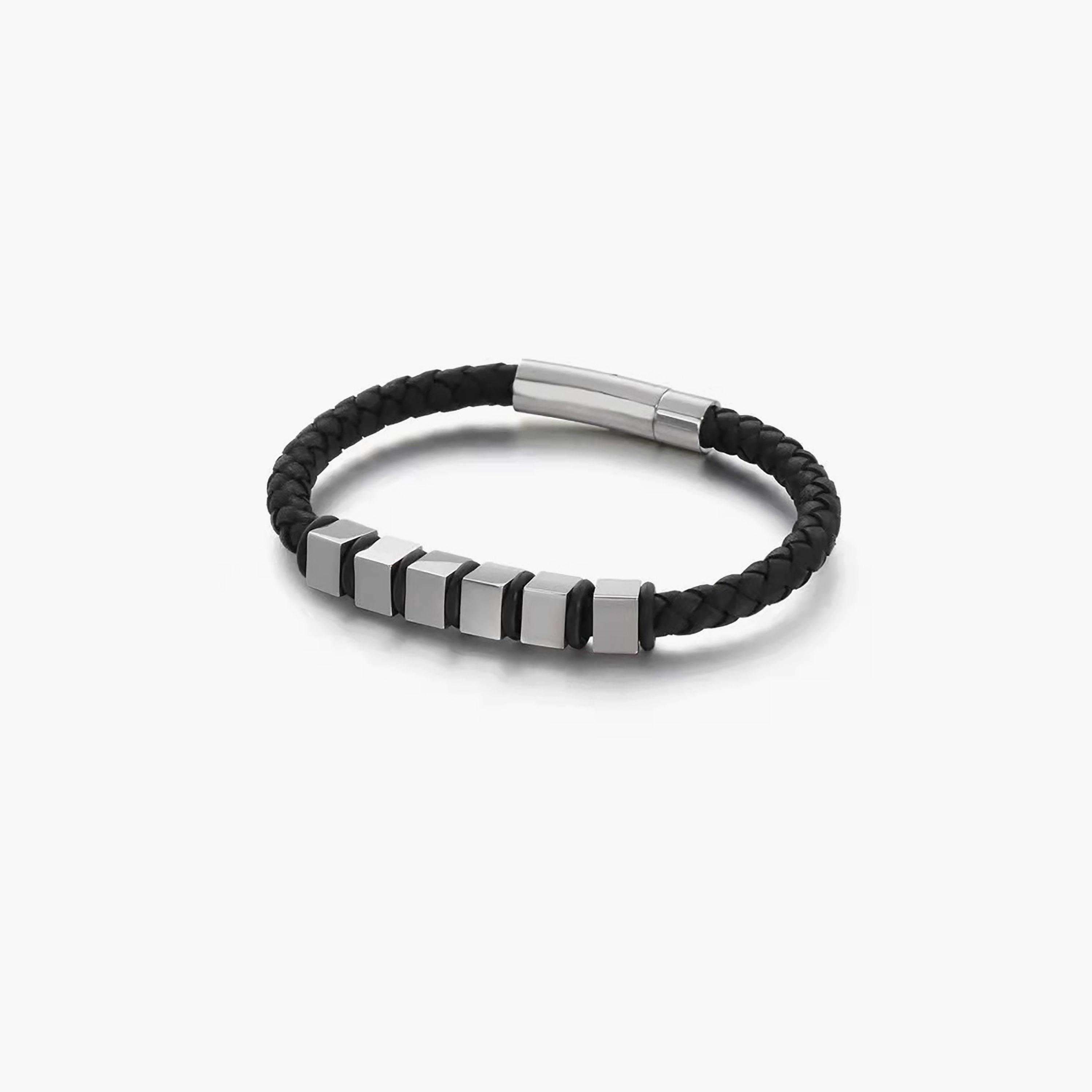 Lee Cooper Men's Stainless Steel Black and Silver Braided Bracelet - LC.B.01373.351-men-watchesandjewellery-bracelets-image-1