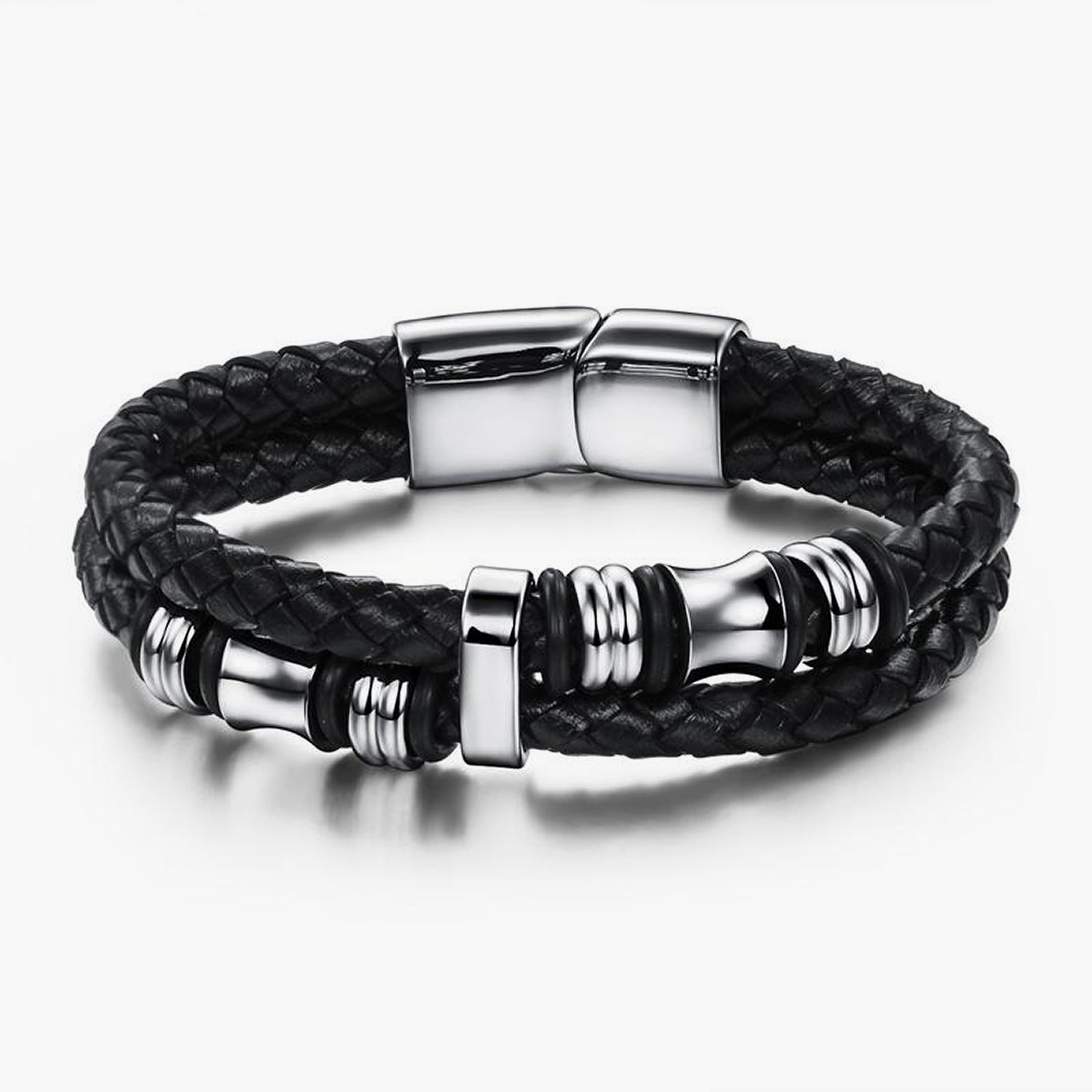 Lee Cooper Men's Stainless Steel Black Braided Bracelet - LC.B.01108.631-men-watchesandjewellery-bracelets-image-1