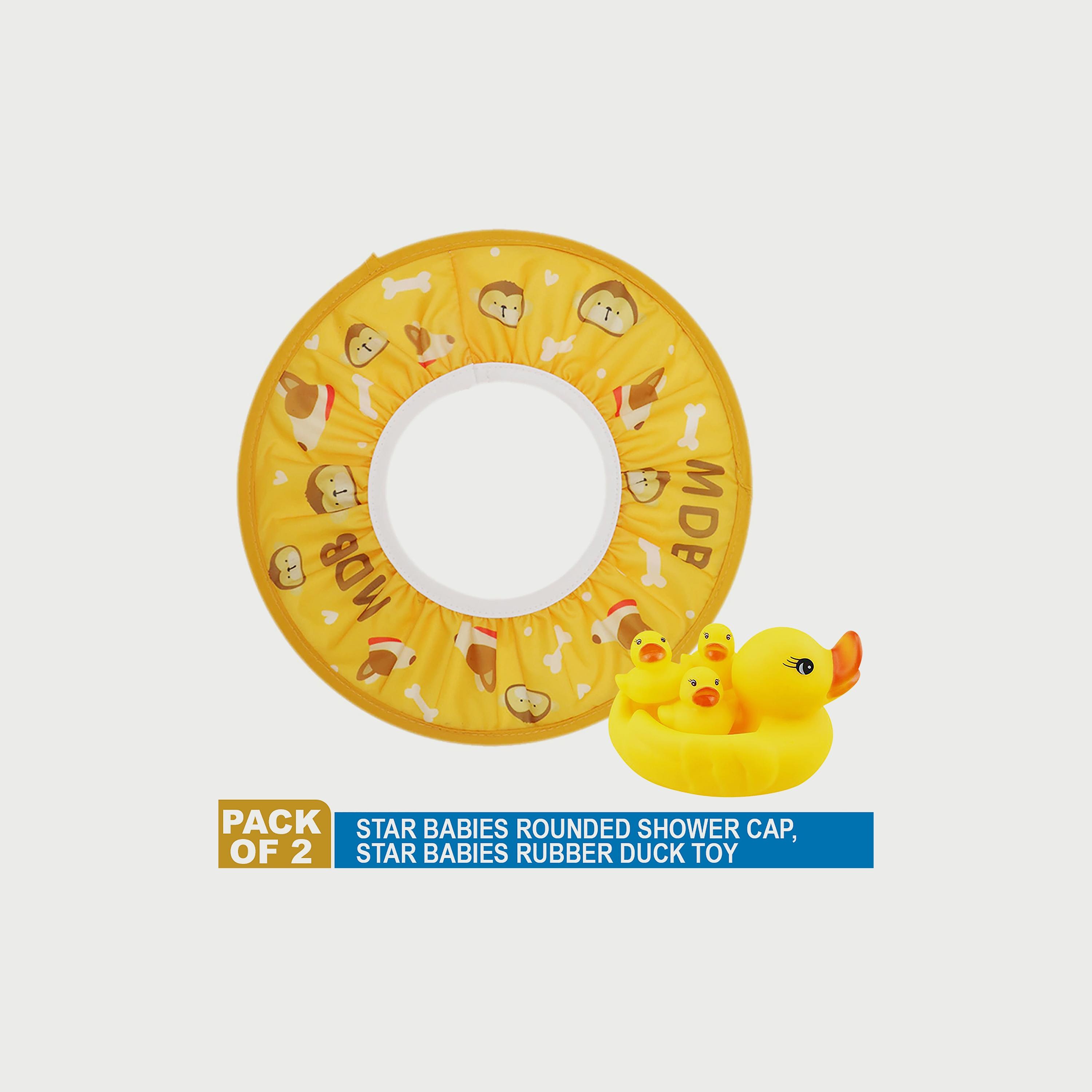 Star Babies Set of 2 Rubber Duck Bath Toy with Kids Shower Cap, Yellow-baby-bathandcare-bathtubs-image-2