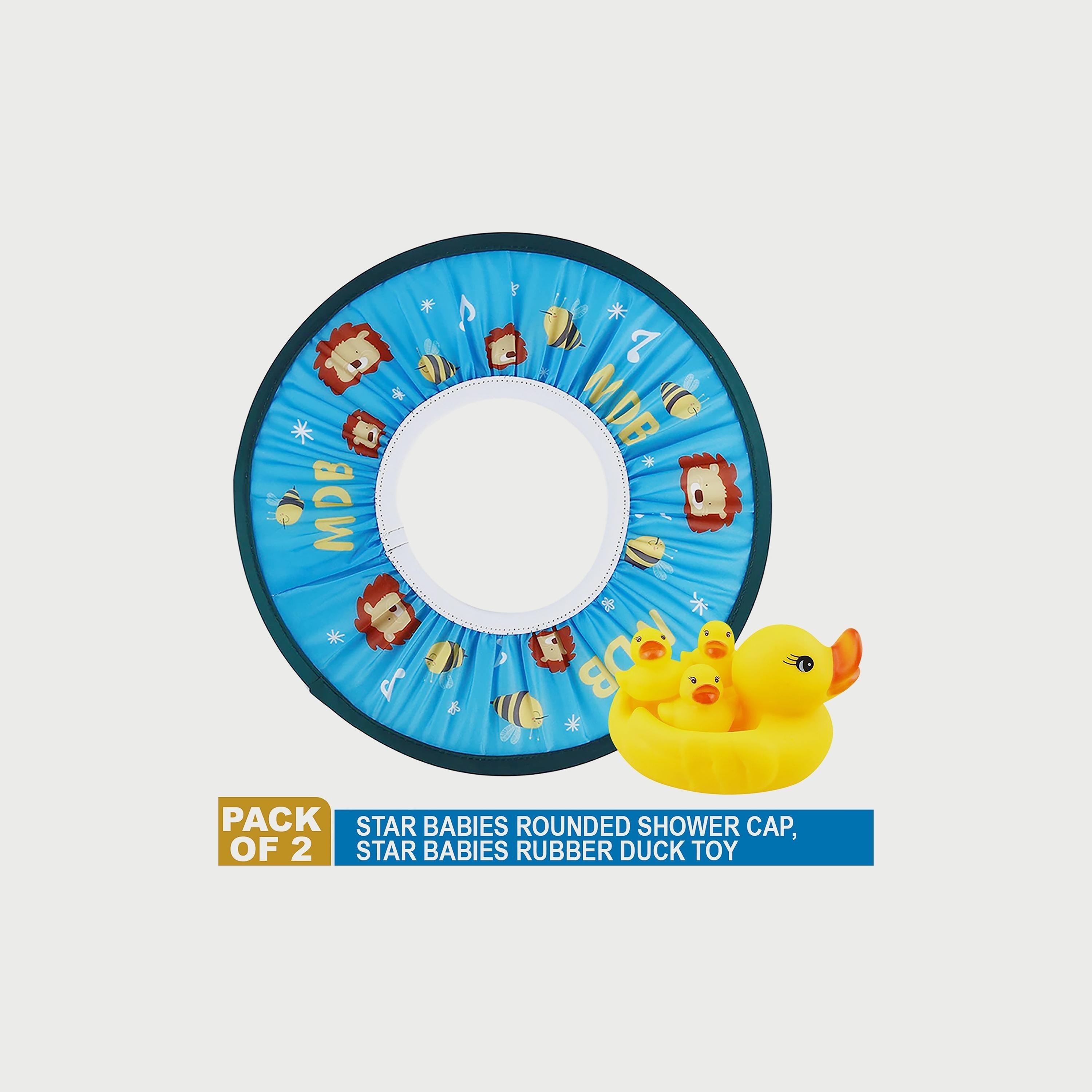 Star Babies Set of 2 Rubber Duck Bath Toy with Kids Shower Cap, Blue/Yellow-baby-bathandcare-bathtubs-image-2