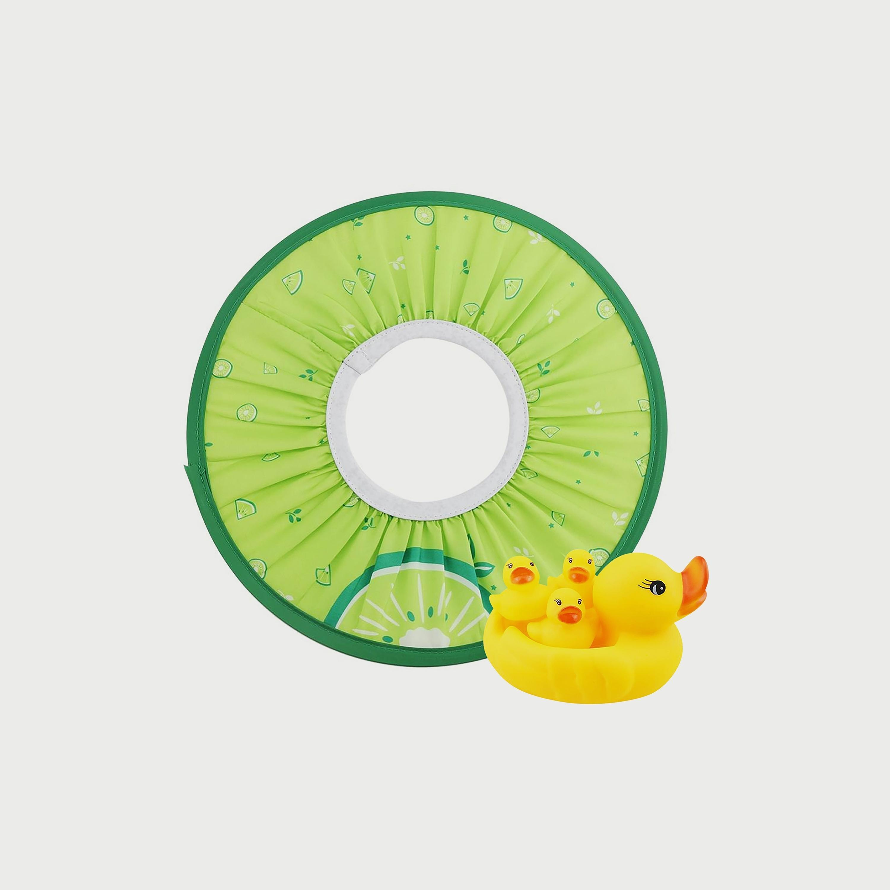 Star Babies Set of 2 Rubber Duck Bath Toy with Kids Shower Cap, Green/Yellow-baby-bathandcare-bathtubs-image-1