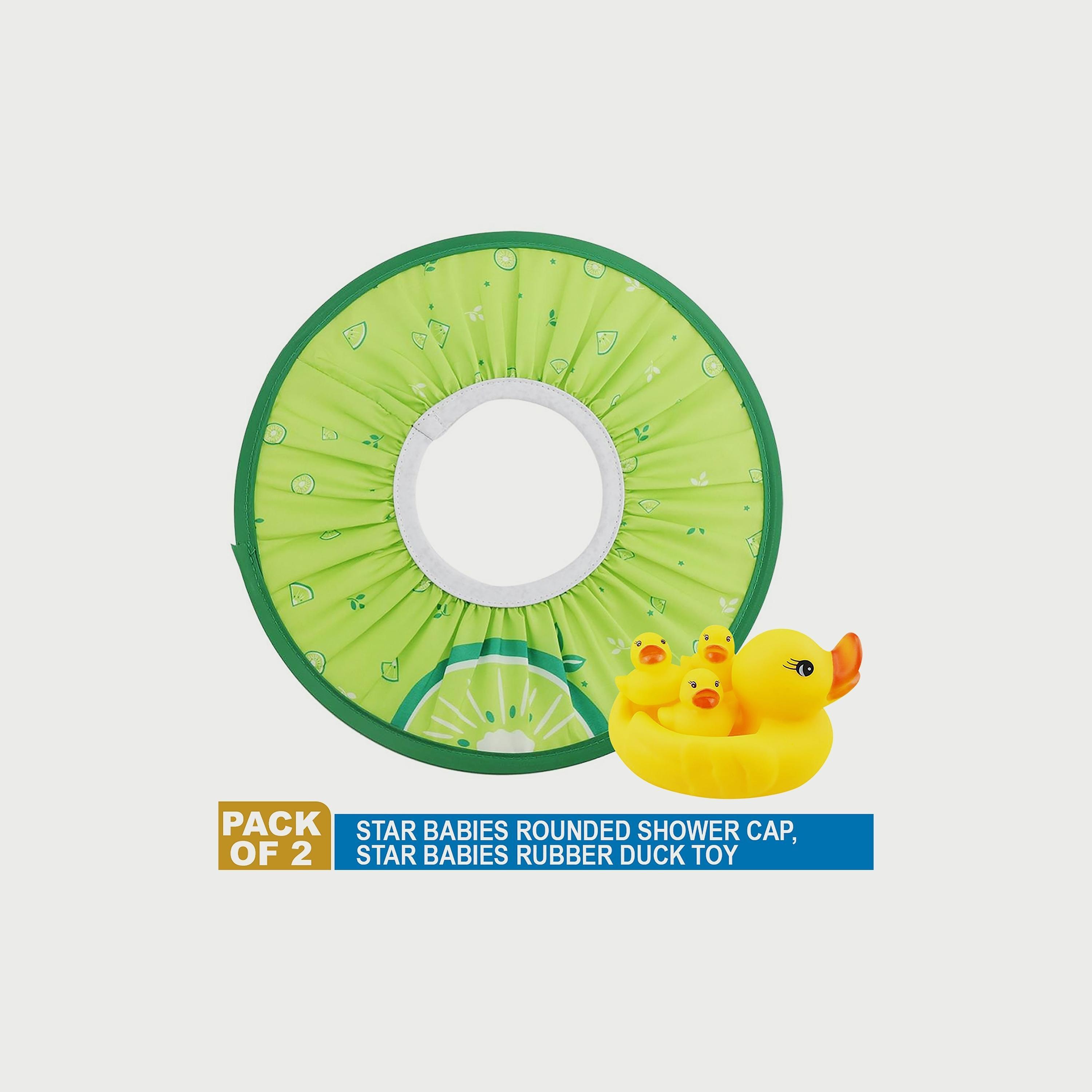Star Babies Set of 2 Rubber Duck Bath Toy with Kids Shower Cap, Green/Yellow-baby-bathandcare-bathtubs-image-2