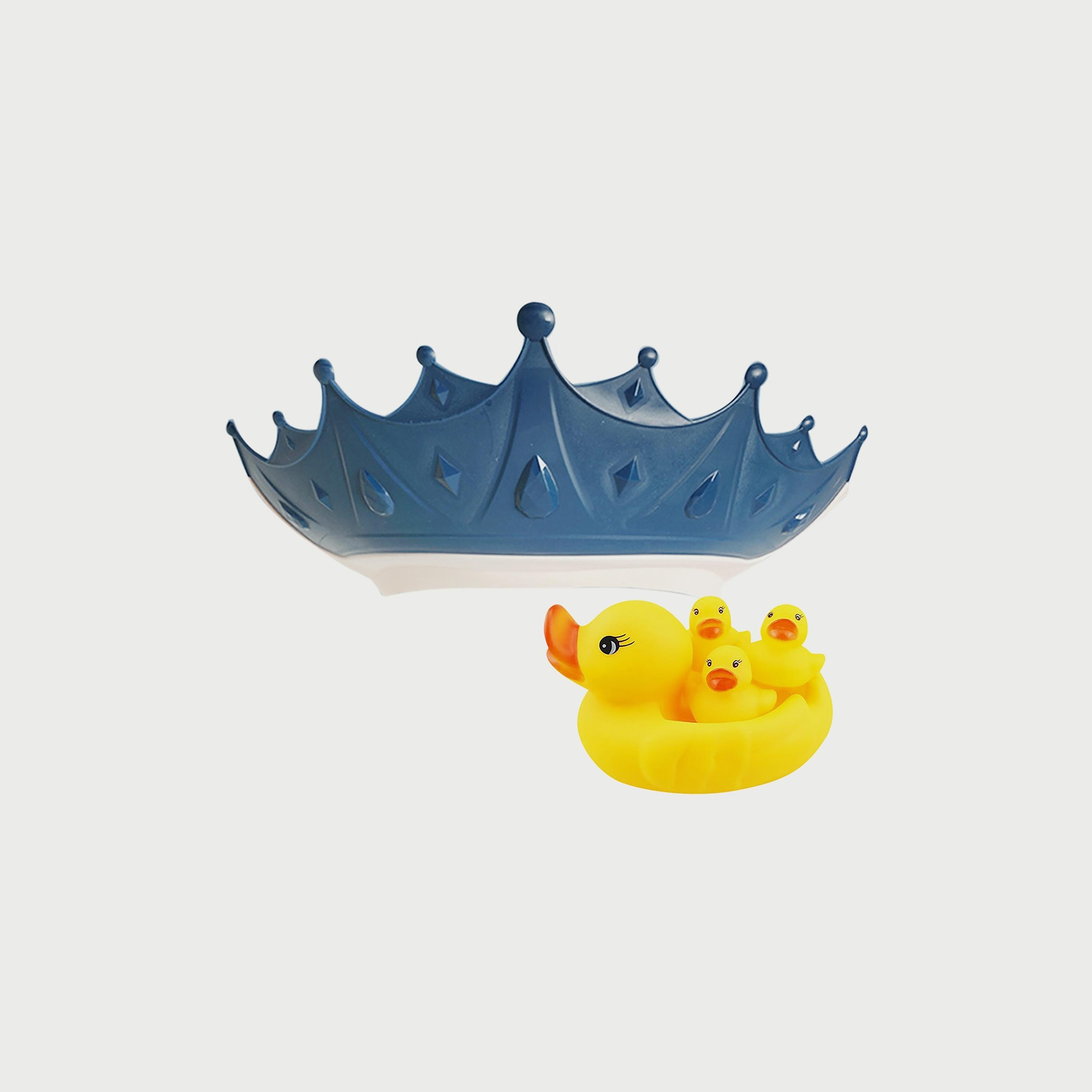 Star Babies Set of 2 Rubber Duck Bath Toy with Kids Crown Shower Cap, Blue/Yellow-baby-bathandcare-bathtubs-image-1