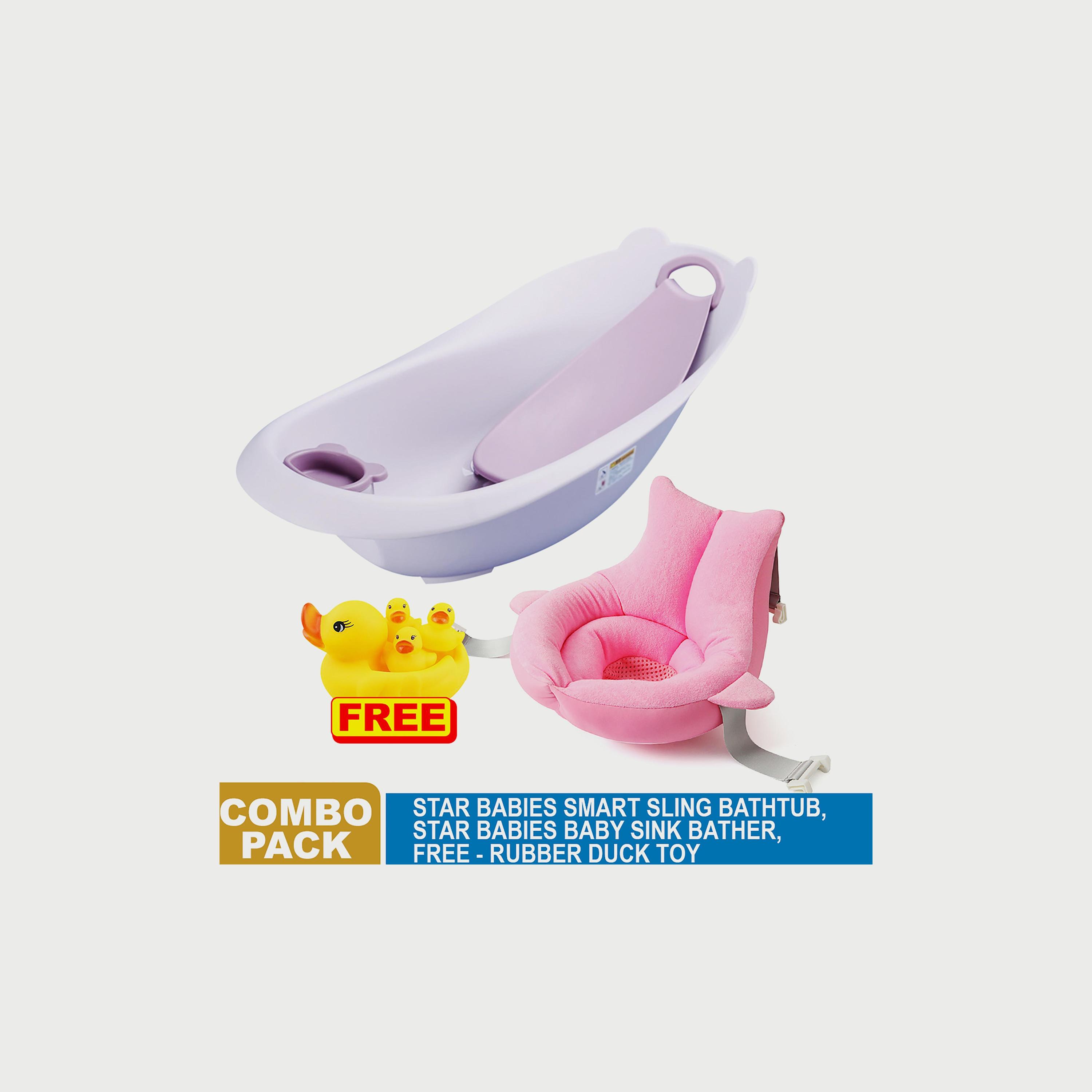 Star Babies 3-Piece Smart Sling 3-Stage Bath Tub, Soft Spot Sink Bather with Rubber Duck Bath Toy-baby-bathandcare-bathtubs-image-2
