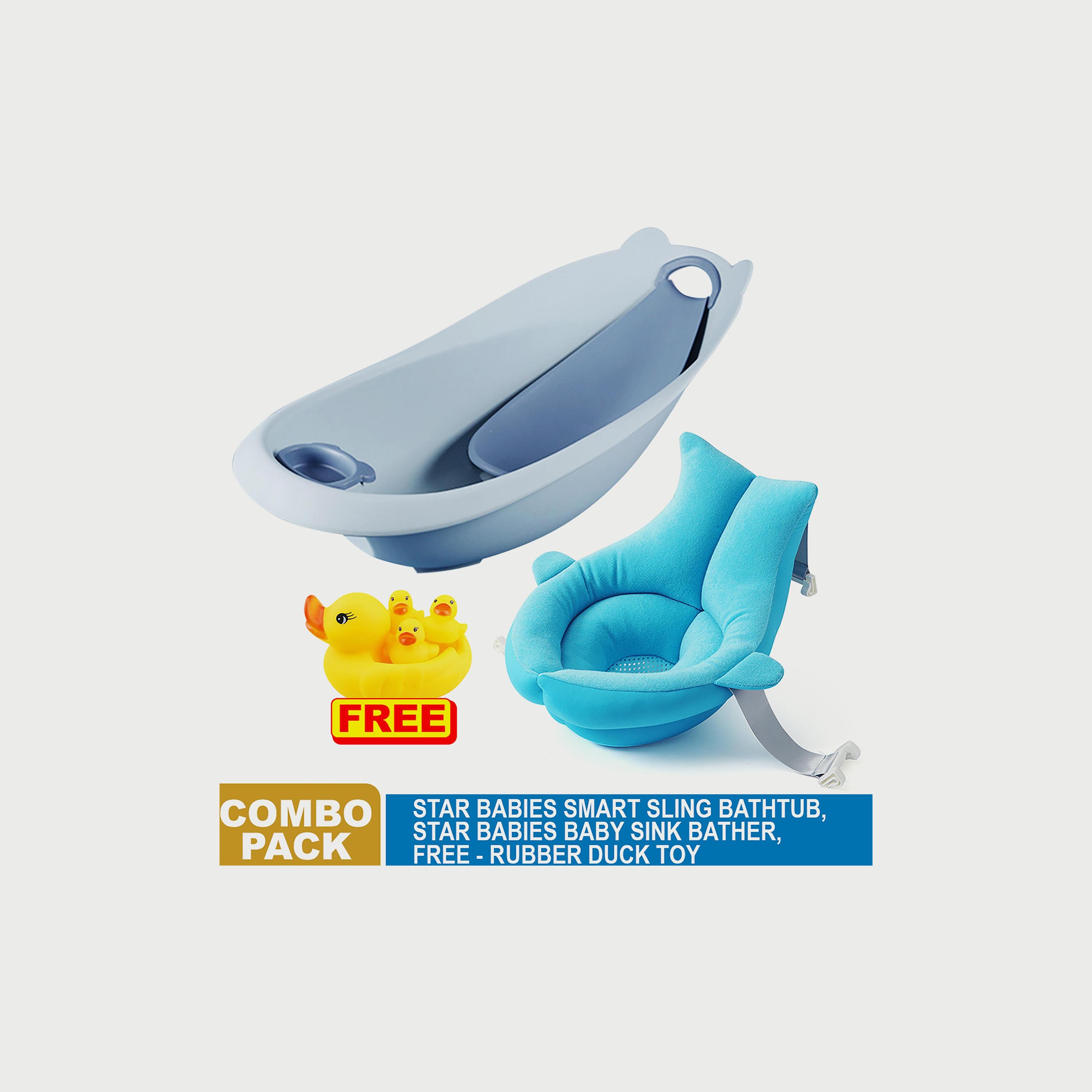 Star Babies 3-Piece Smart Sling 3-Stage Bath Tub, Soft Spot Sink Bather with Rubber Duck Bath Toy-baby-bathandcare-bathtubs-image-2