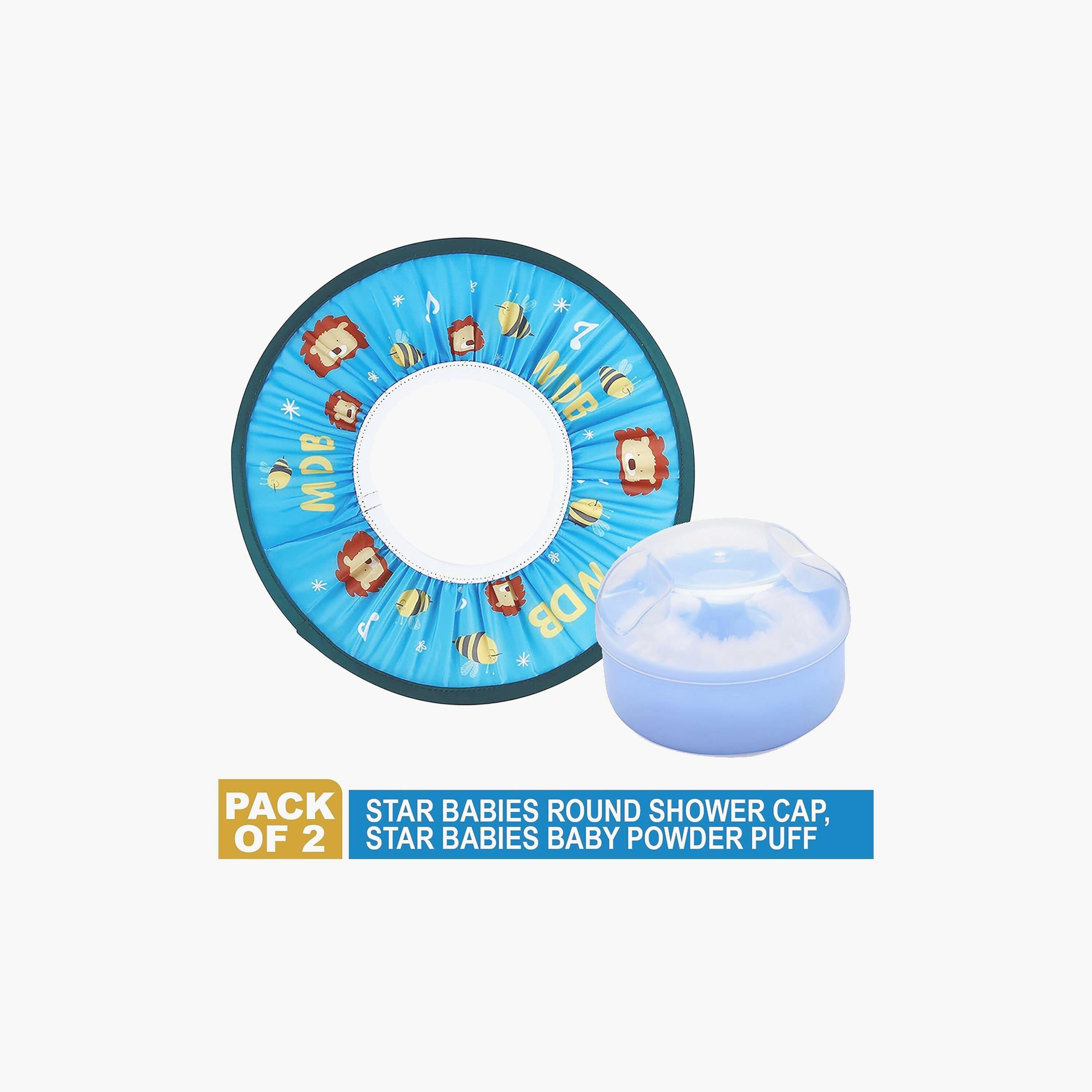 Star Babies 2-Piece Adjustable Kids Shower Cap with Kids Powder Puff, Blue-baby-bathandcare-bathtubs-image-2