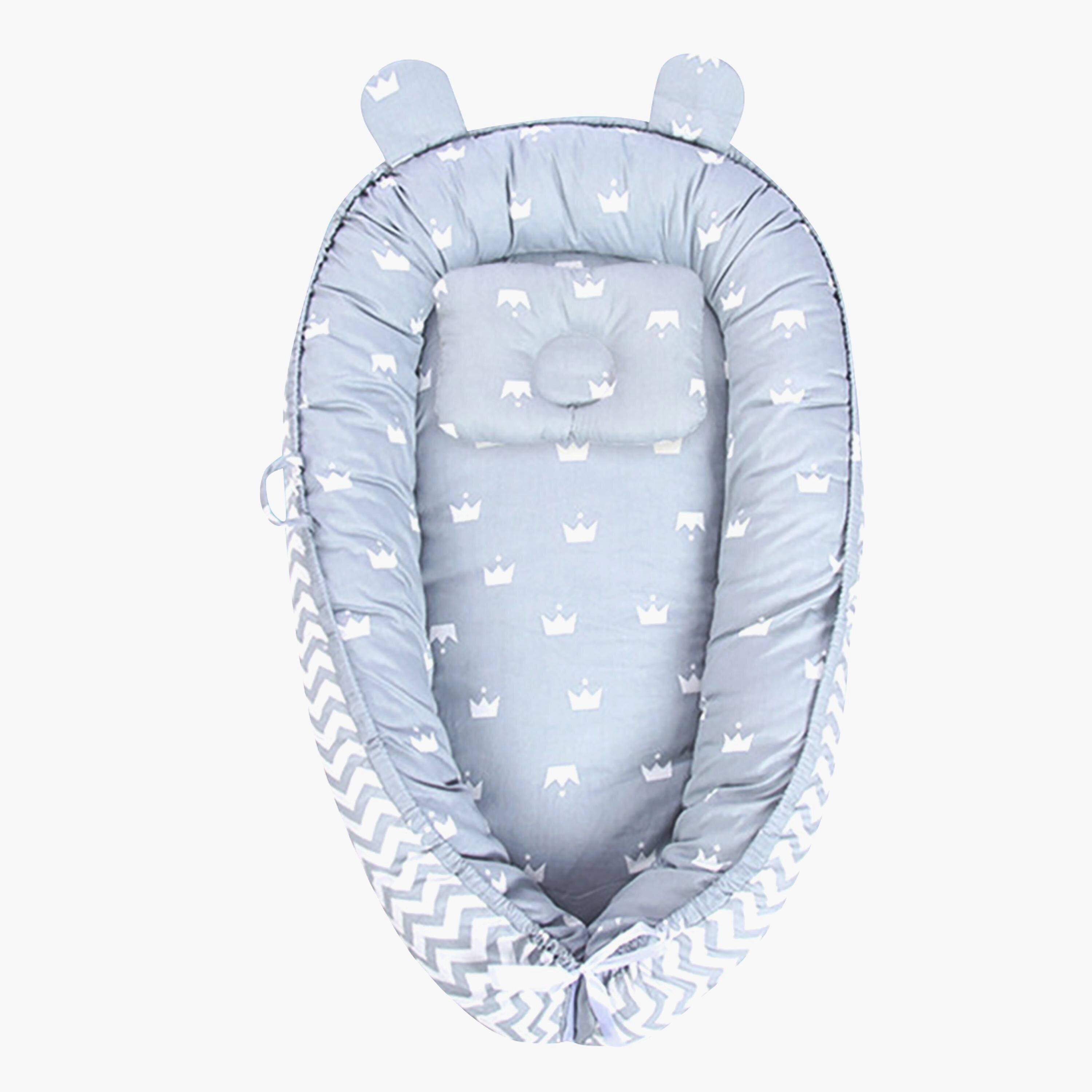 Star Babies Portable Lounger Sleeping Pod, Grey Striped-baby-nursery-babybedding-image-1