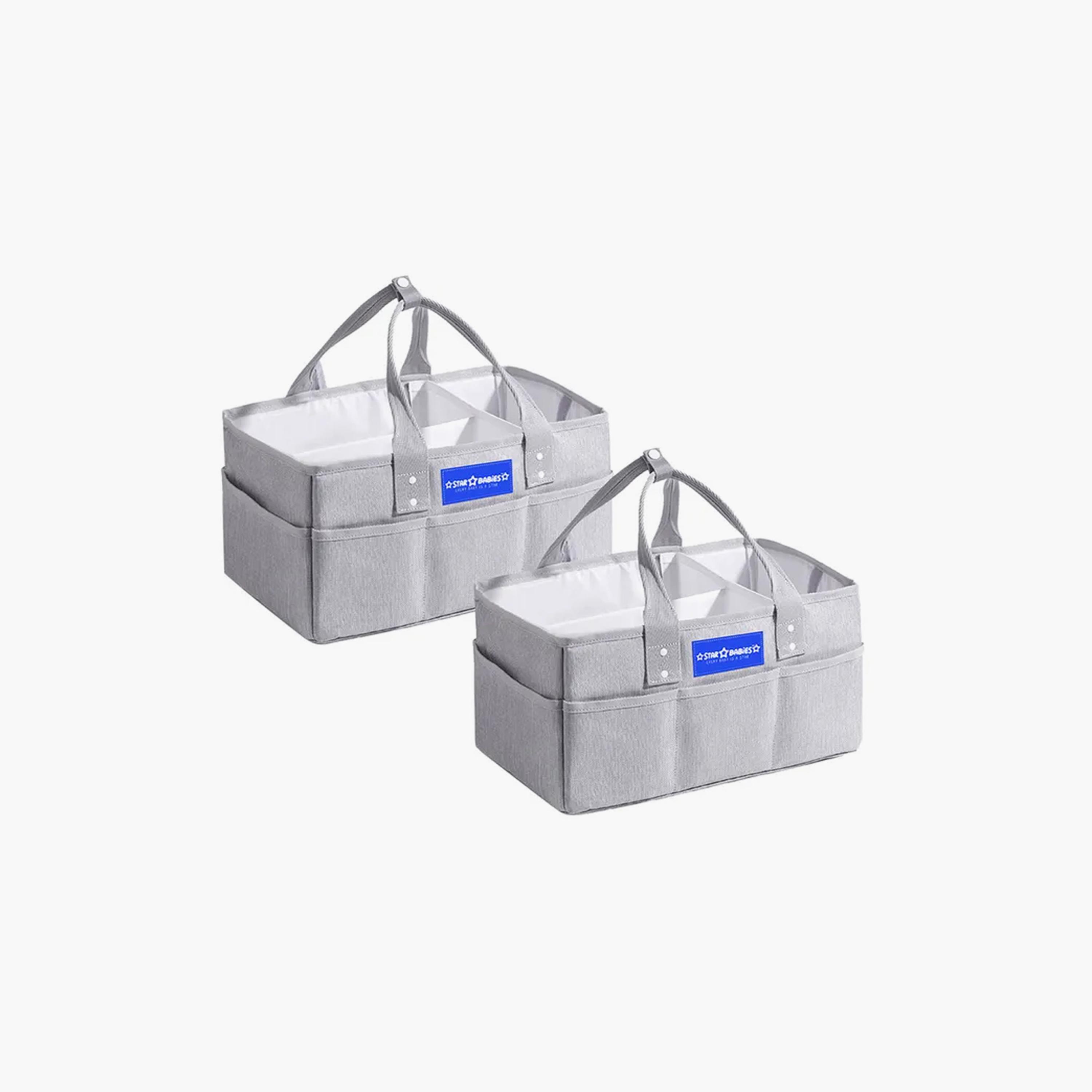 Star Babies 2-Piece Diaper Caddy Organizer, Light Grey-baby-gear-diaperbags-image-1