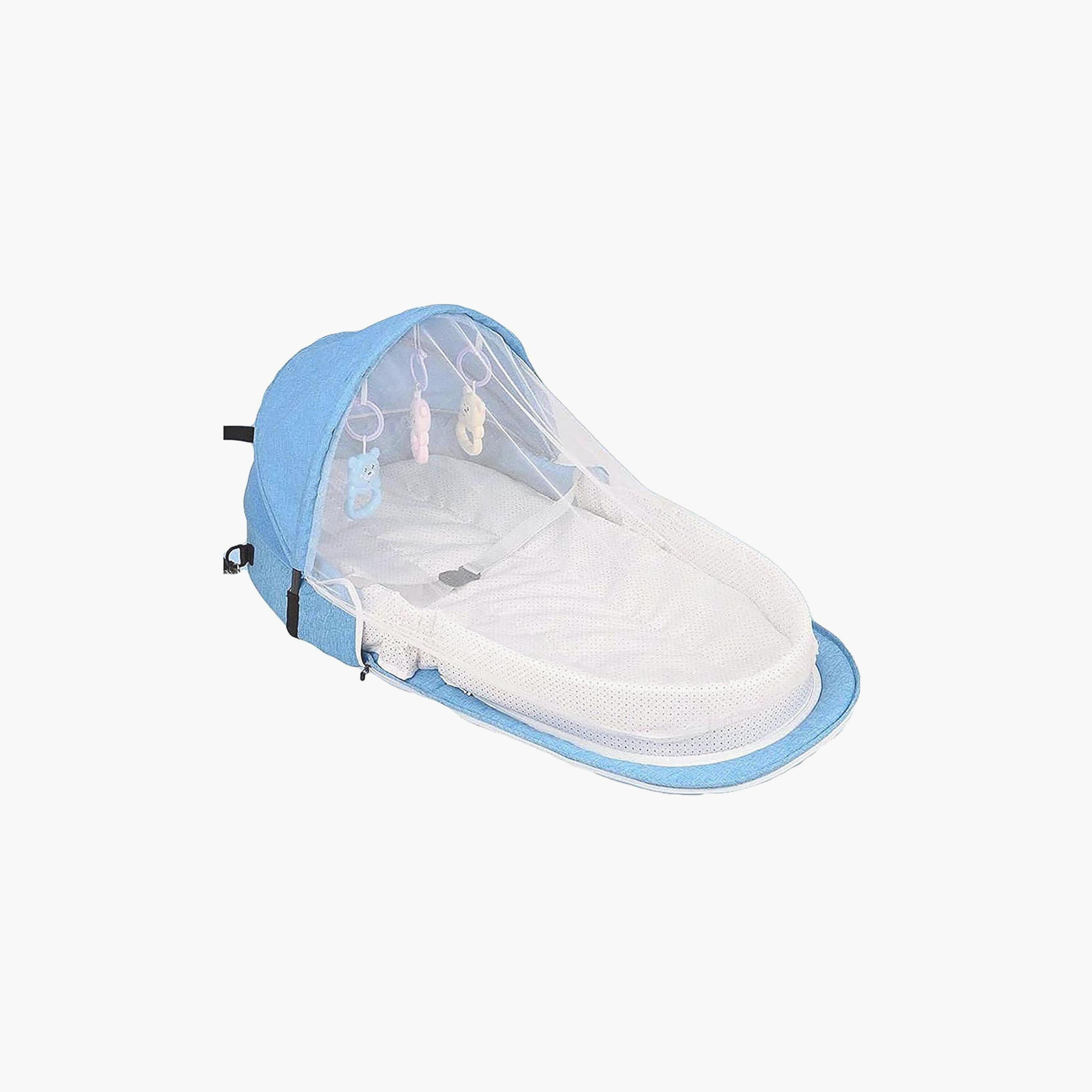 Star Babies Newborn Bed with Pillow Mat & Mosquito Net, Blue-baby-nursery-furniture-cribsandbeds-cribaccessories-image-2