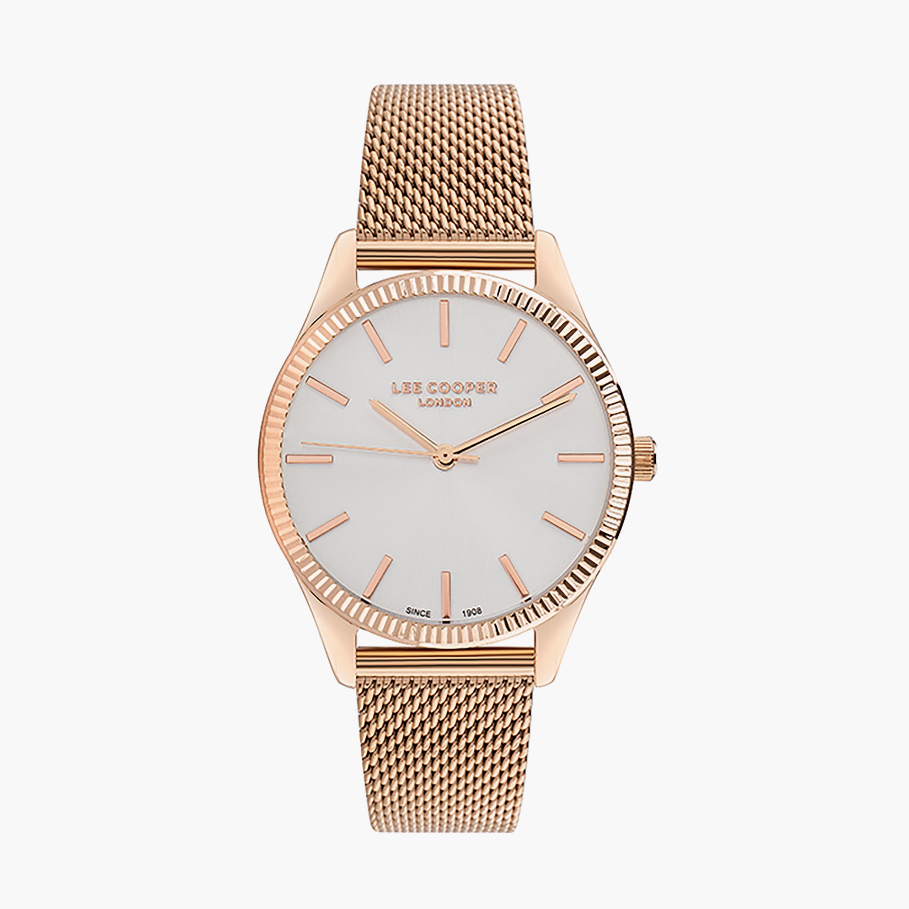  ساعة يد أنا لوج باللون الوردي الذهبي وسوار شبكي من لي كوبر LC07544.430-women-watchesandjewellery-watches-image-1