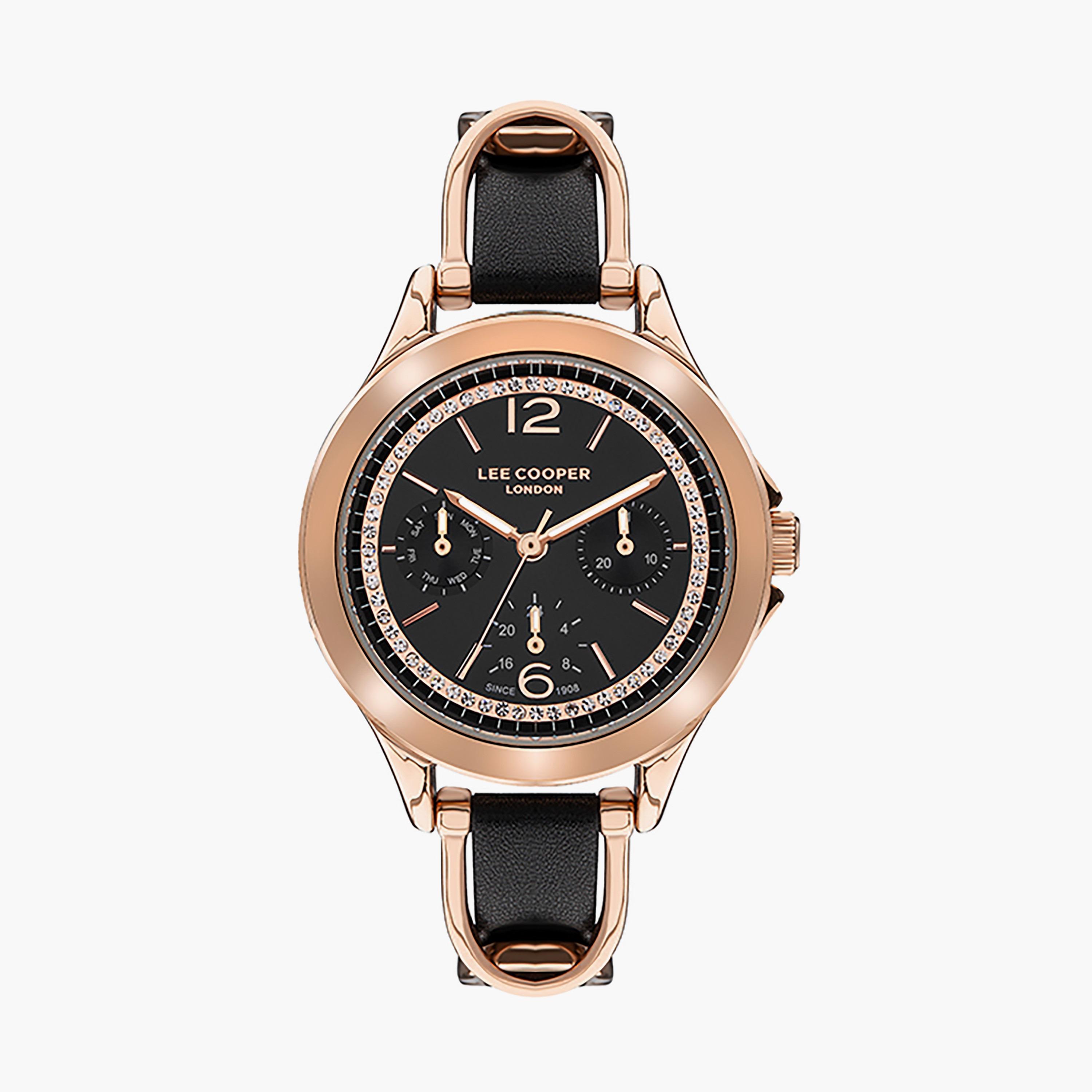  ساعة يد كرونوغراف للنساء باللون الوردي الذهبي وسوار جلدي من لي كوبر LC07488.450-women-watchesandjewellery-watches-image-1