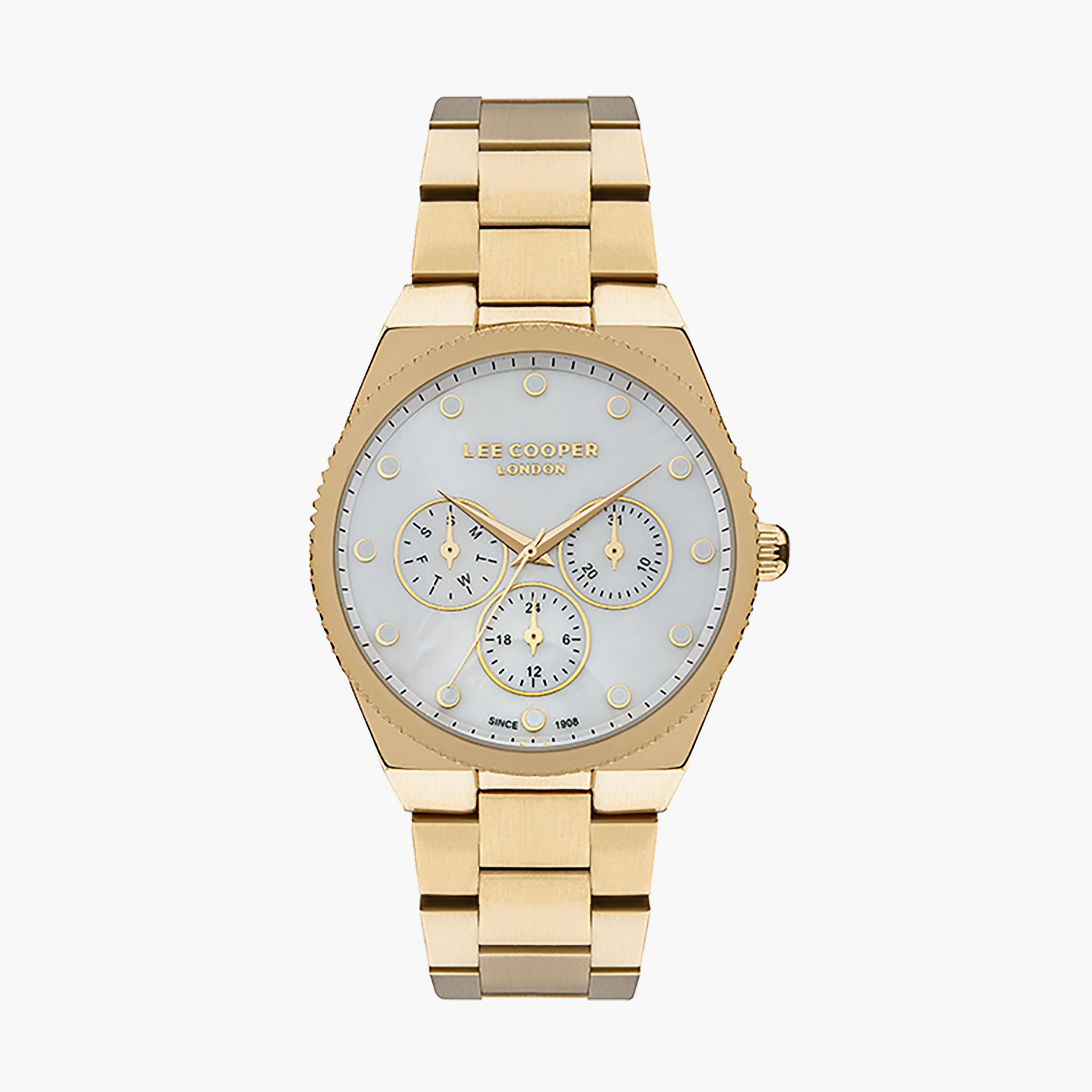  ساعة يد كرونوغراف للنساء باللون الذهبي وسوار الستانلس ستيل من لي كوبر LC07452.120-women-watchesandjewellery-watches-image-1