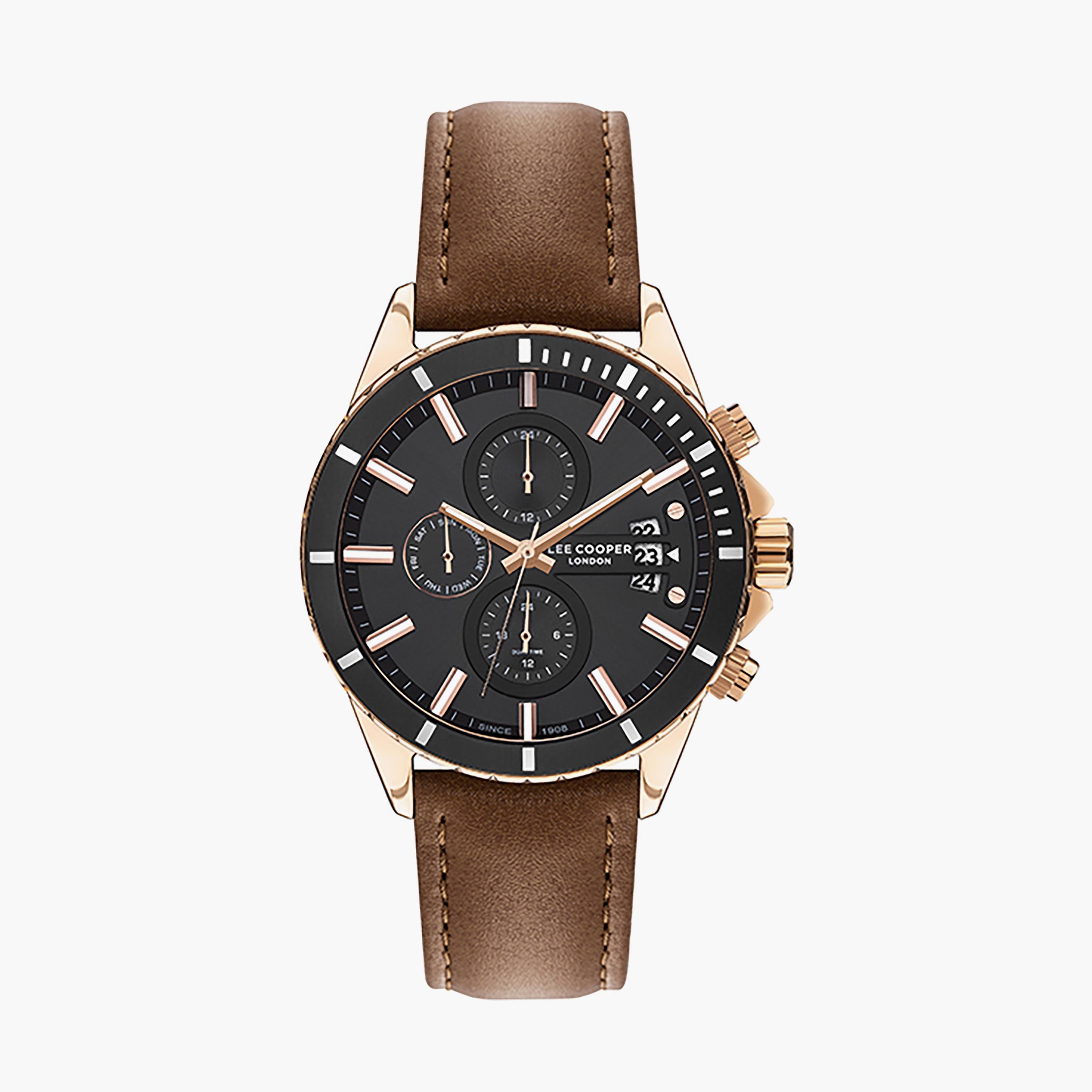  ساعة يد كرونوغراف للرجال باللون البني وسوار جلدي من لي كوبر LC07530.452-men-watchesandjewellery-watches-image-1