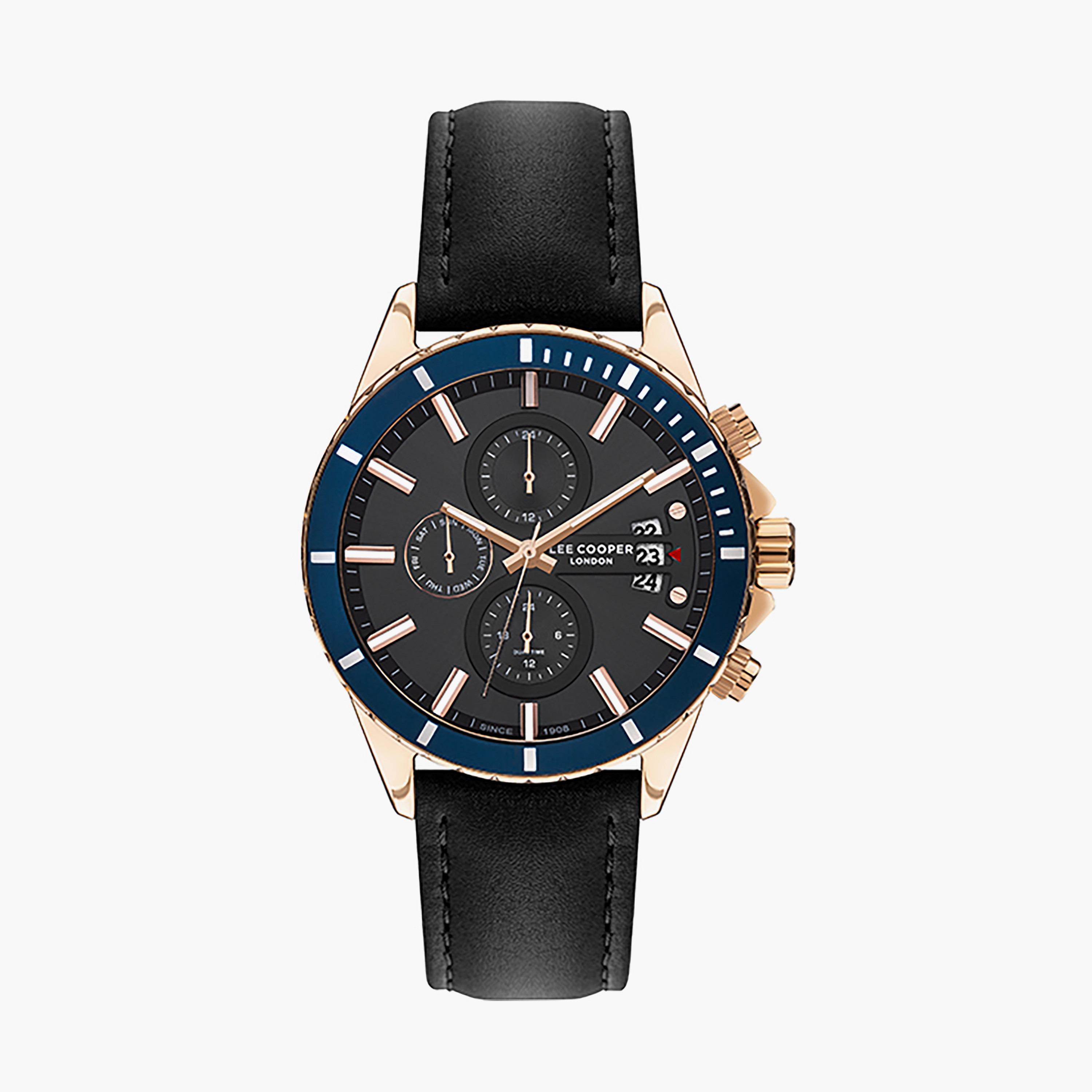  ساعة يد كرونوغراف للرجال باللون الأسود وسوار جلدي من لي كوبر LC07530.451-men-watchesandjewellery-watches-image-1