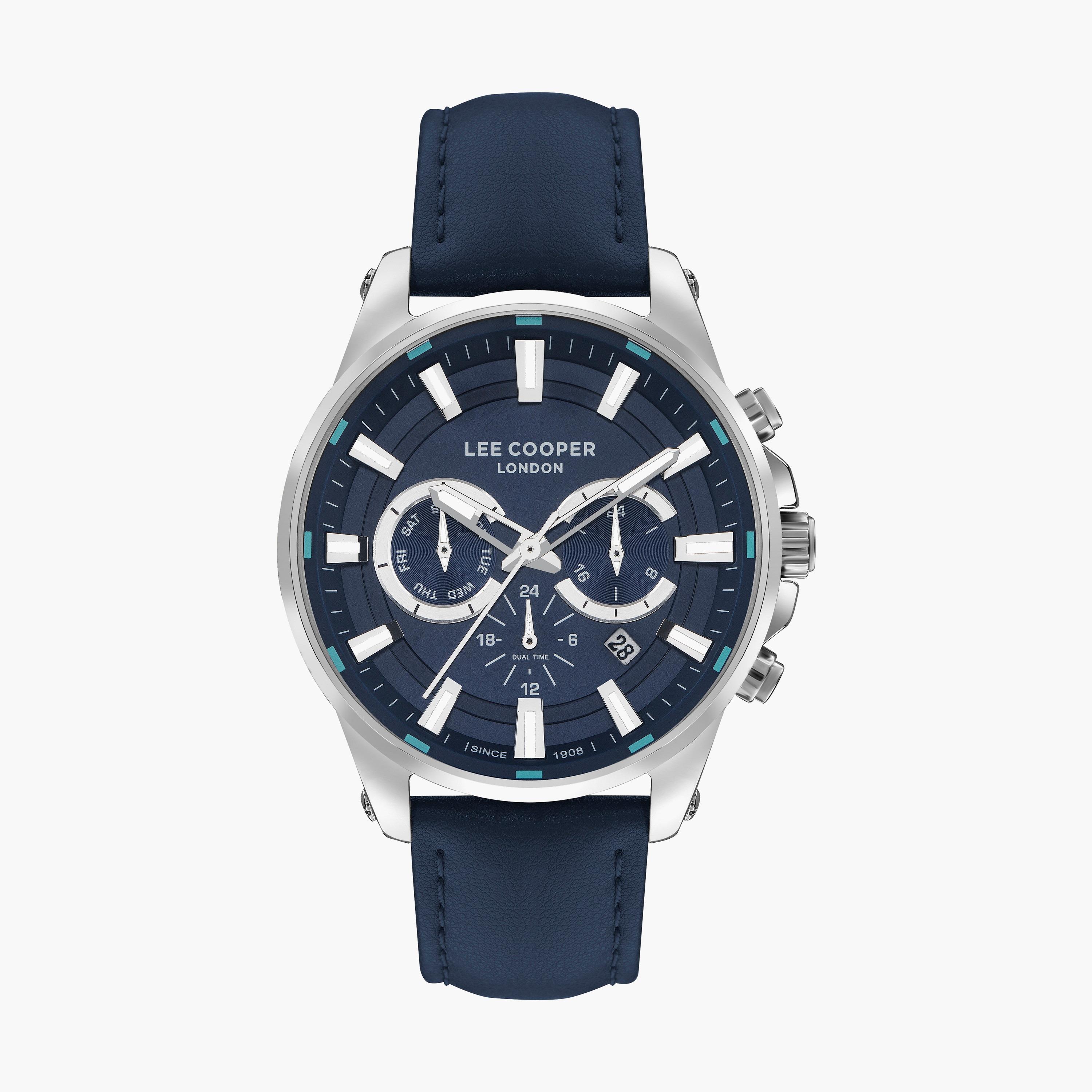  ساعة يد كرونوغراف للرجال باللون الأزرق وسوار جلدي من لي كوبر LC07525.399-men-watchesandjewellery-watches-image-1