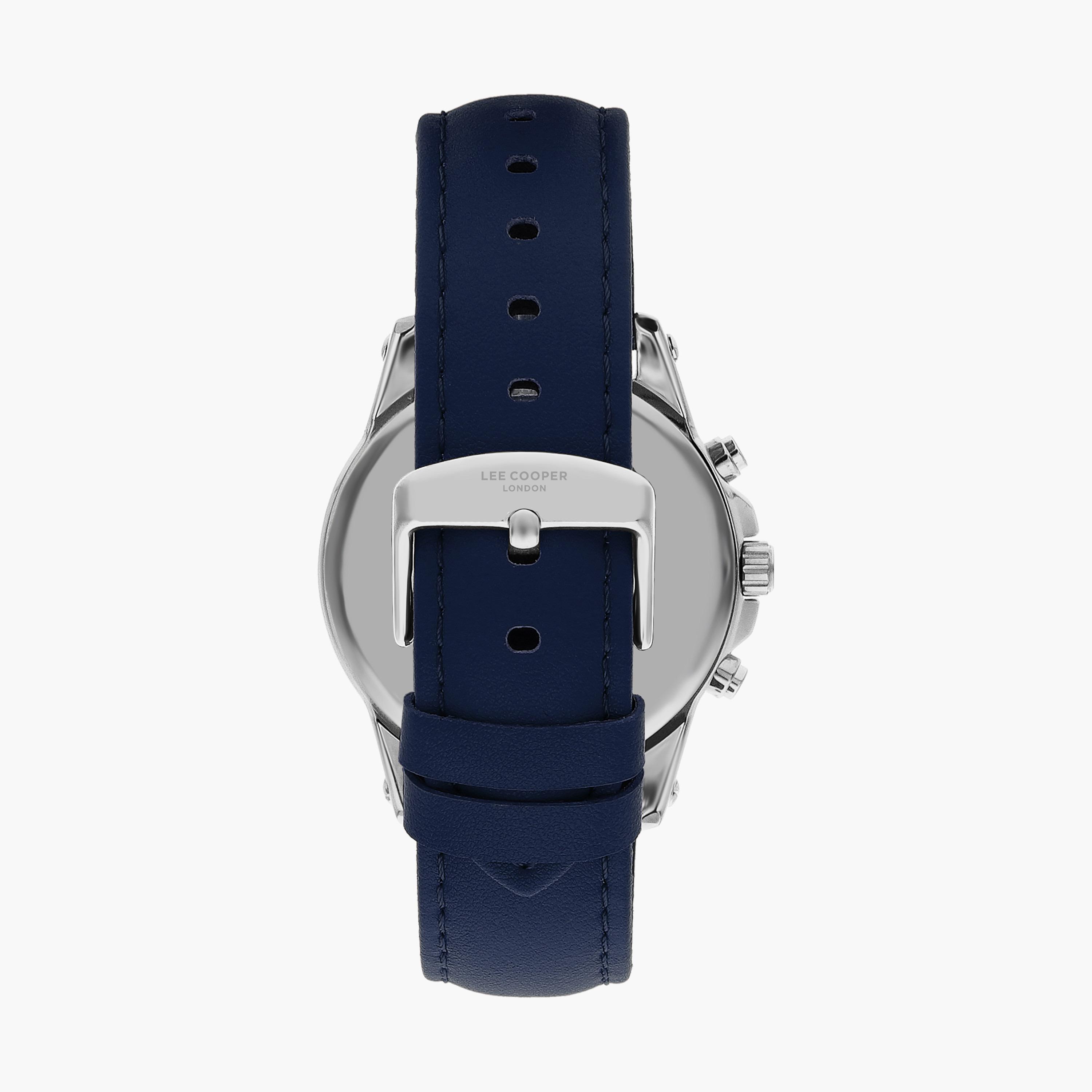  ساعة يد كرونوغراف للرجال باللون الأزرق وسوار جلدي من لي كوبر LC07525.399-men-watchesandjewellery-watches-image-3