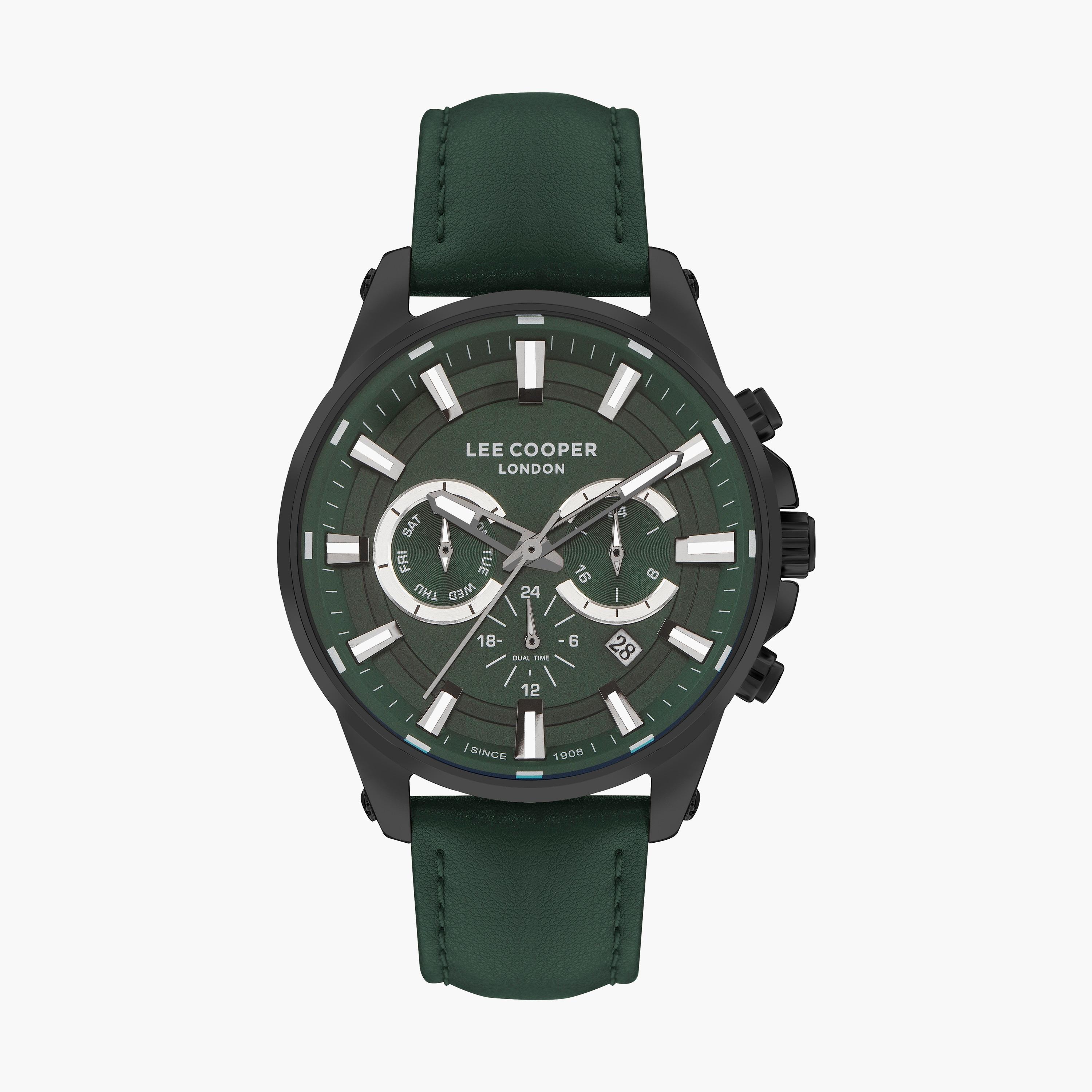 ساعة يد كرونوغراف للرجال باللون الأخضر وسوار جلدي من لي كوبر LC07525.677-men-watchesandjewellery-watches-image-1