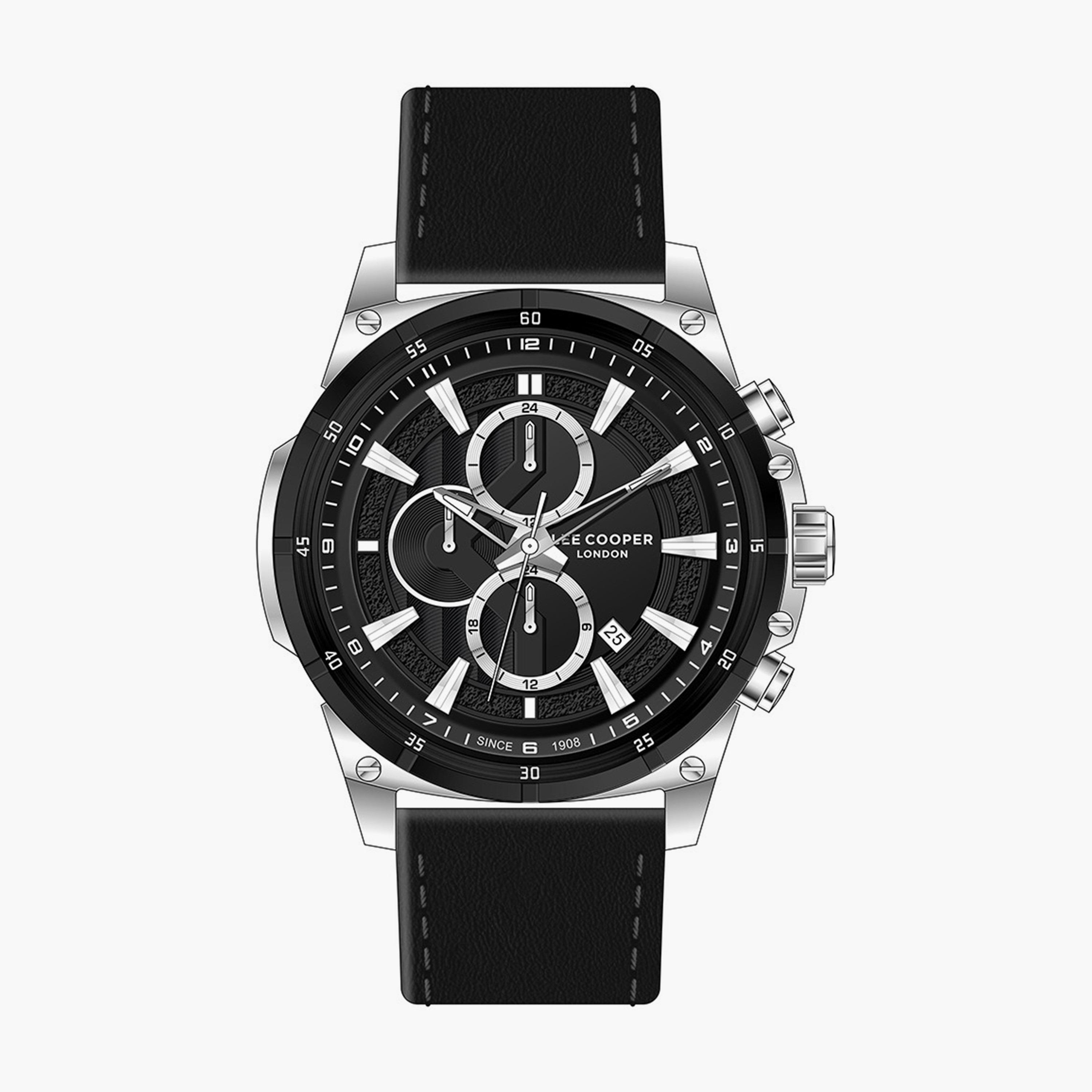  ساعة يد كرونوغراف للرجال باللون الأسود وسوار جلدي من لي كوبر LC07489.451-men-watchesandjewellery-watches-image-1